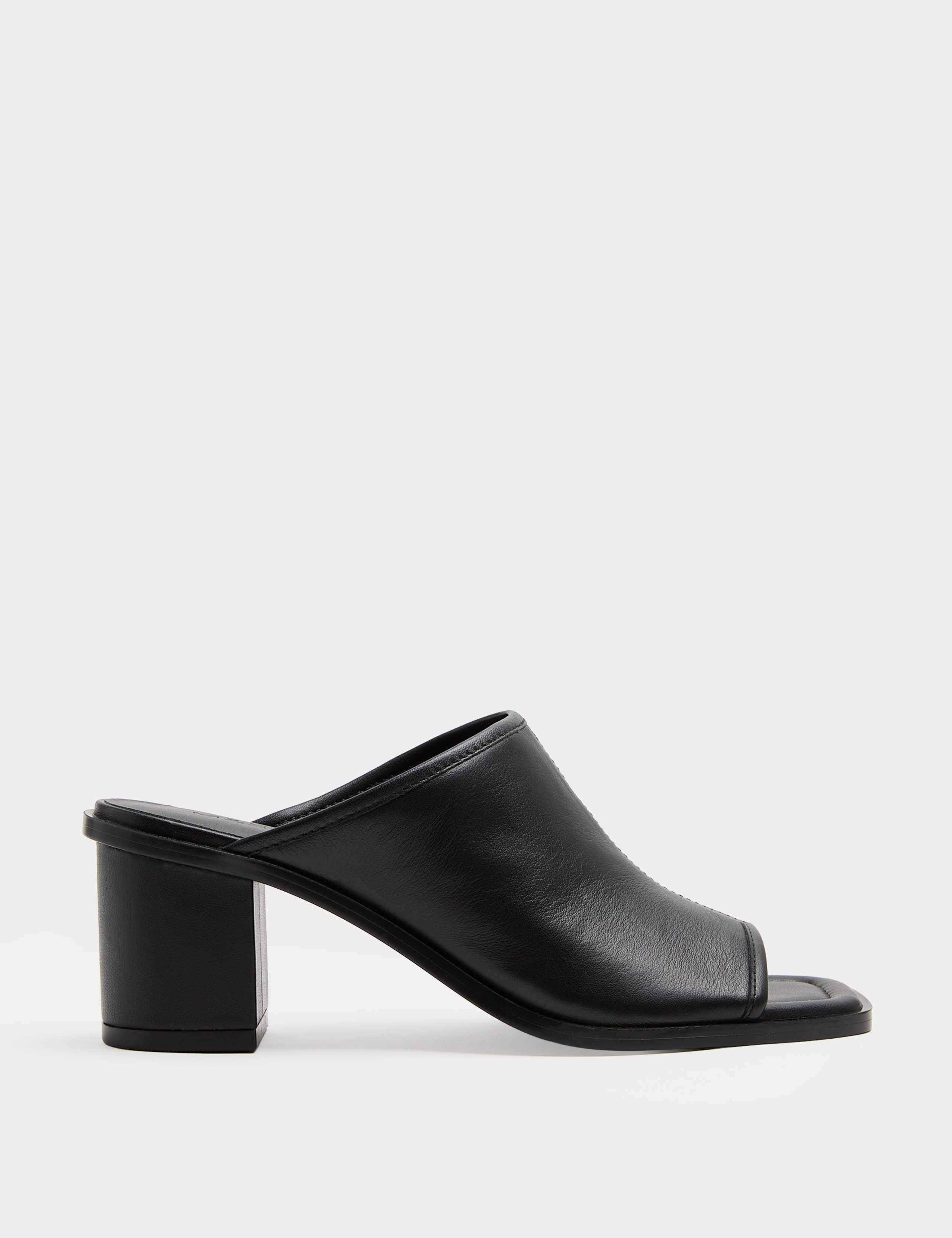 Leather Block Heel Peep Toe Mules 2 of 3