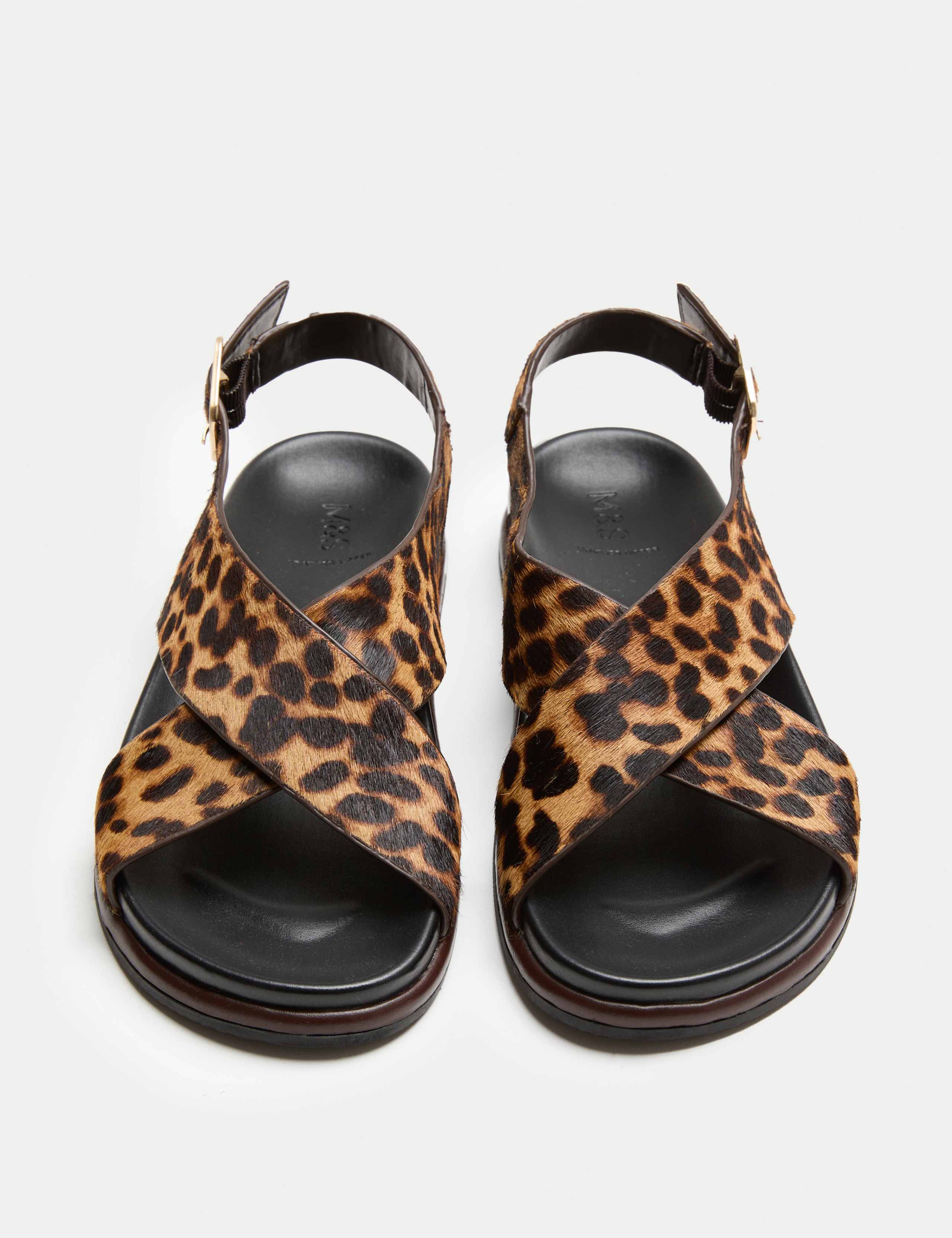 Suede Animal Print Buckle Flat Sandals 1 of 3