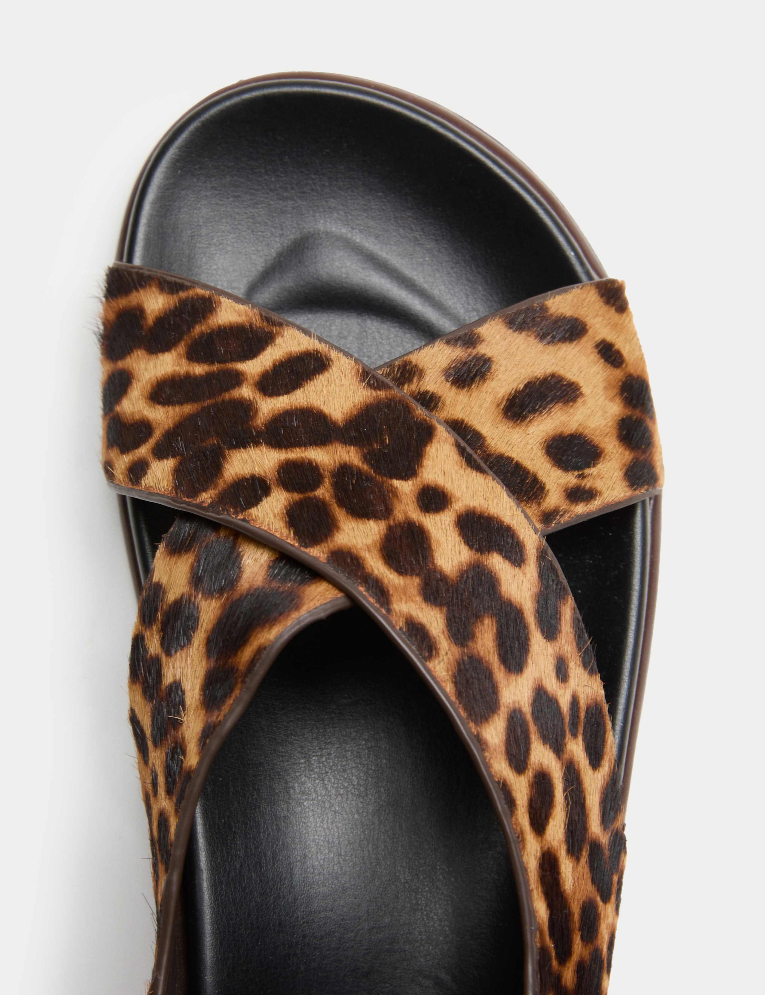 Suede Animal Print Buckle Flat Sandals 3 of 3