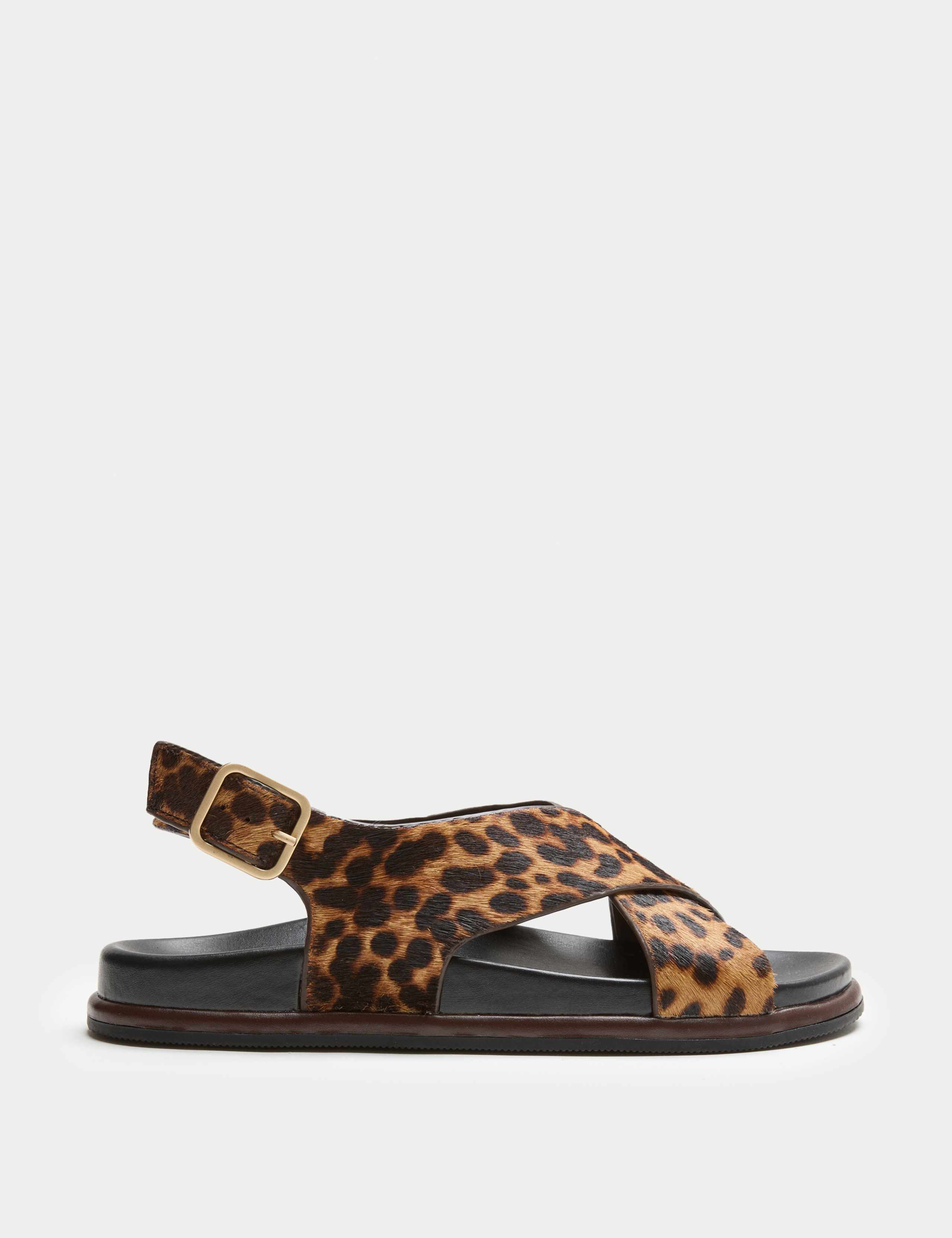 Suede Animal Print Buckle Flat Sandals 2 of 3
