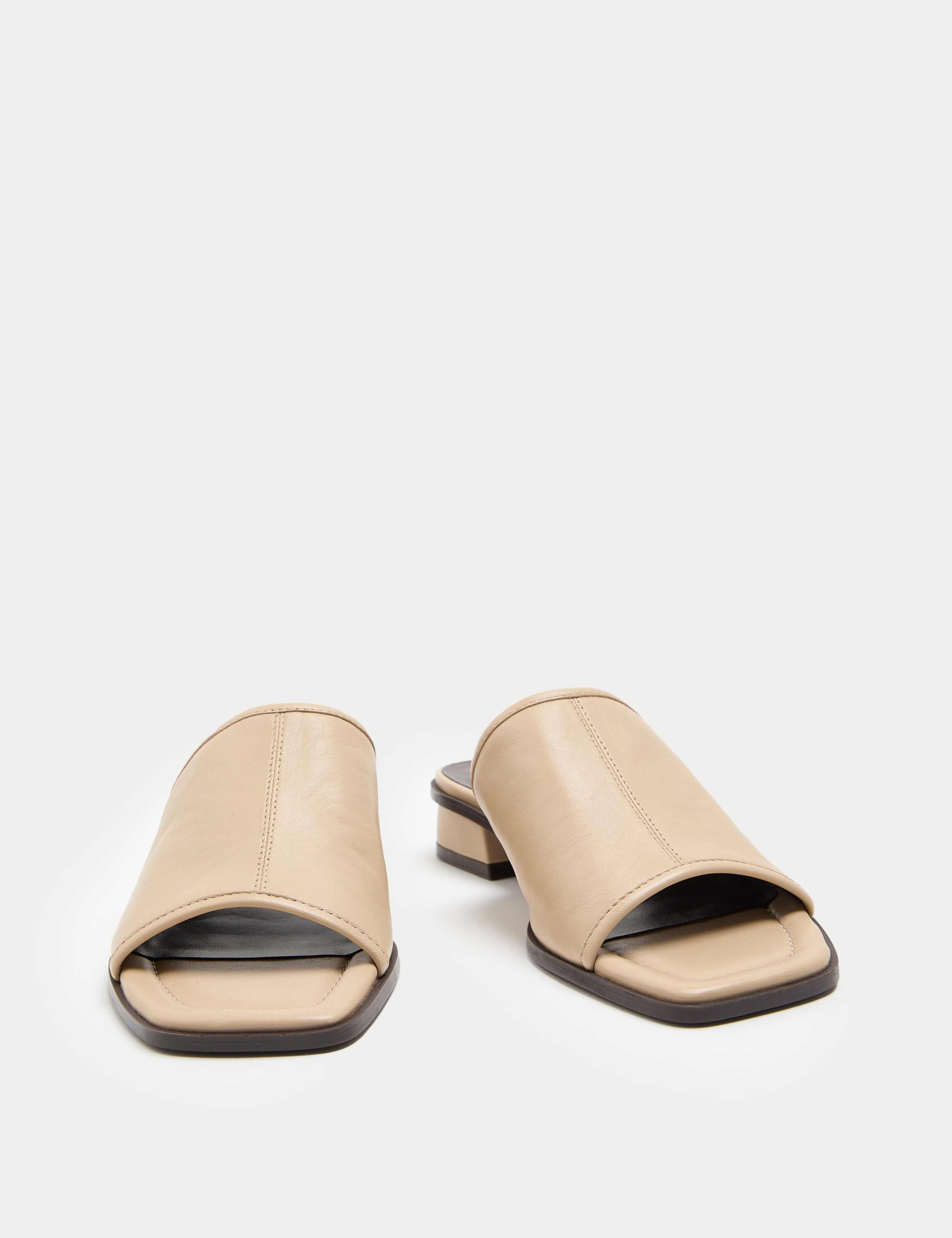 Leather Block Heel Peep Toe Mules 2 of 3