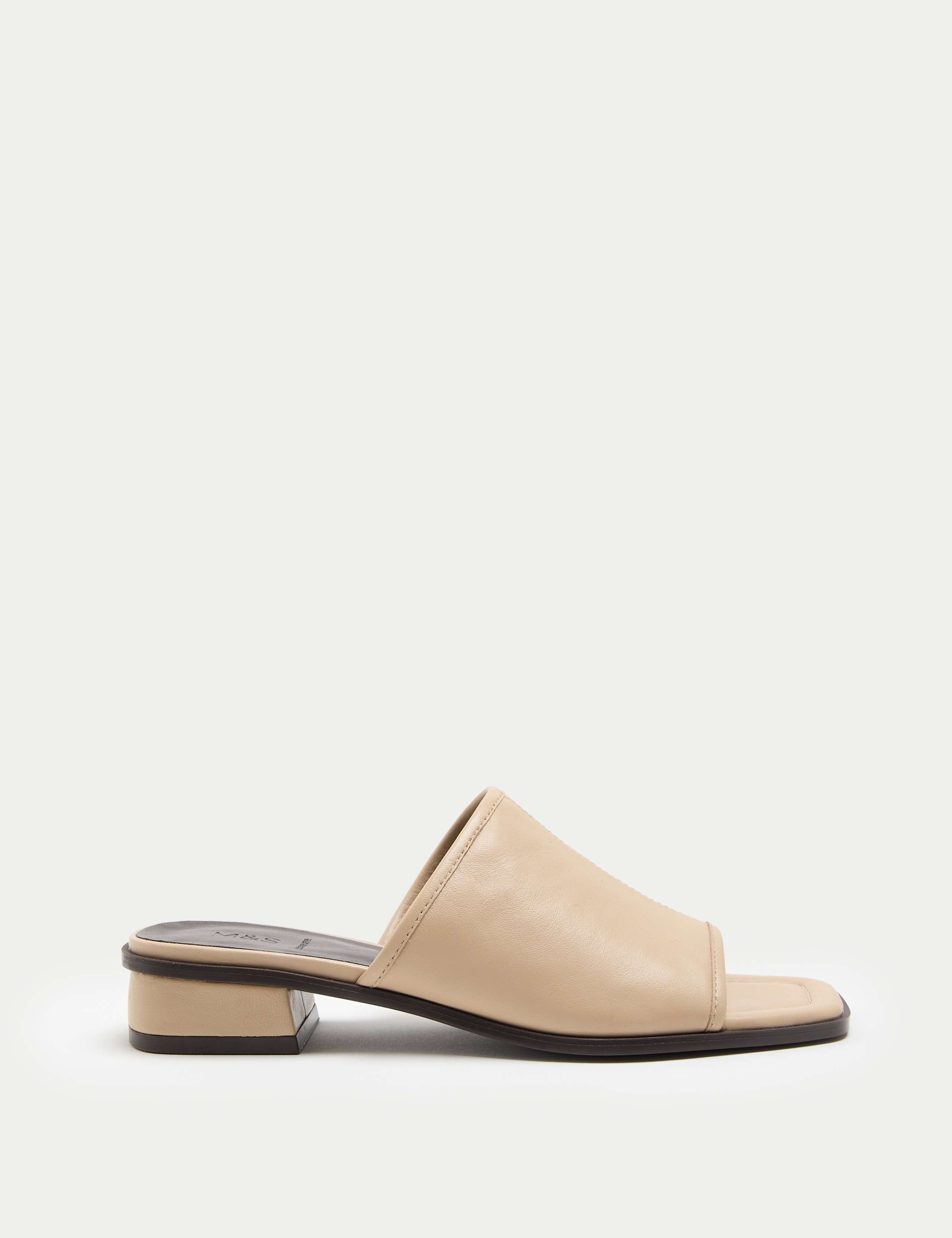 Leather Block Heel Peep Toe Mules 1 of 3
