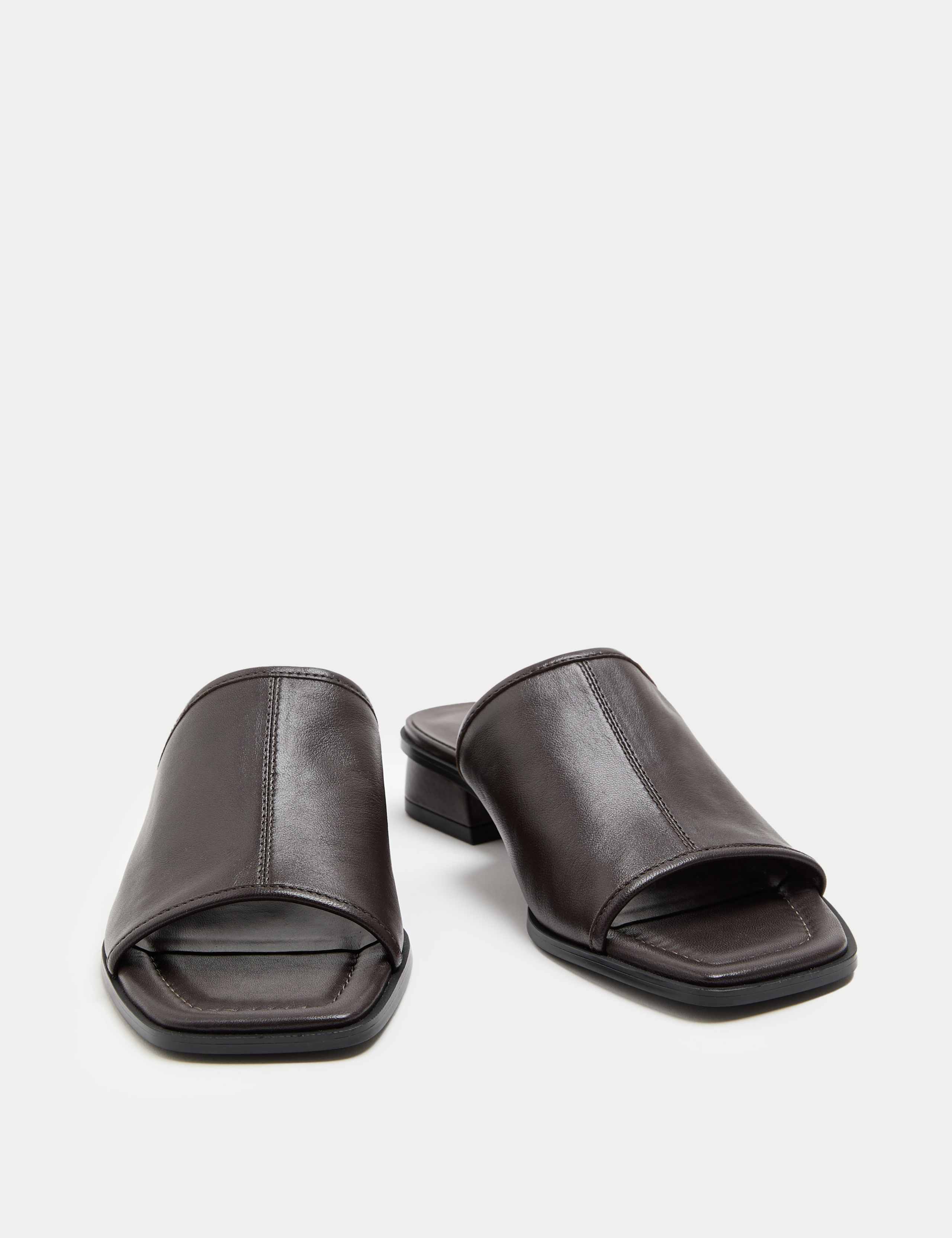 Leather Block Heel Peep Toe Mules 3 of 3