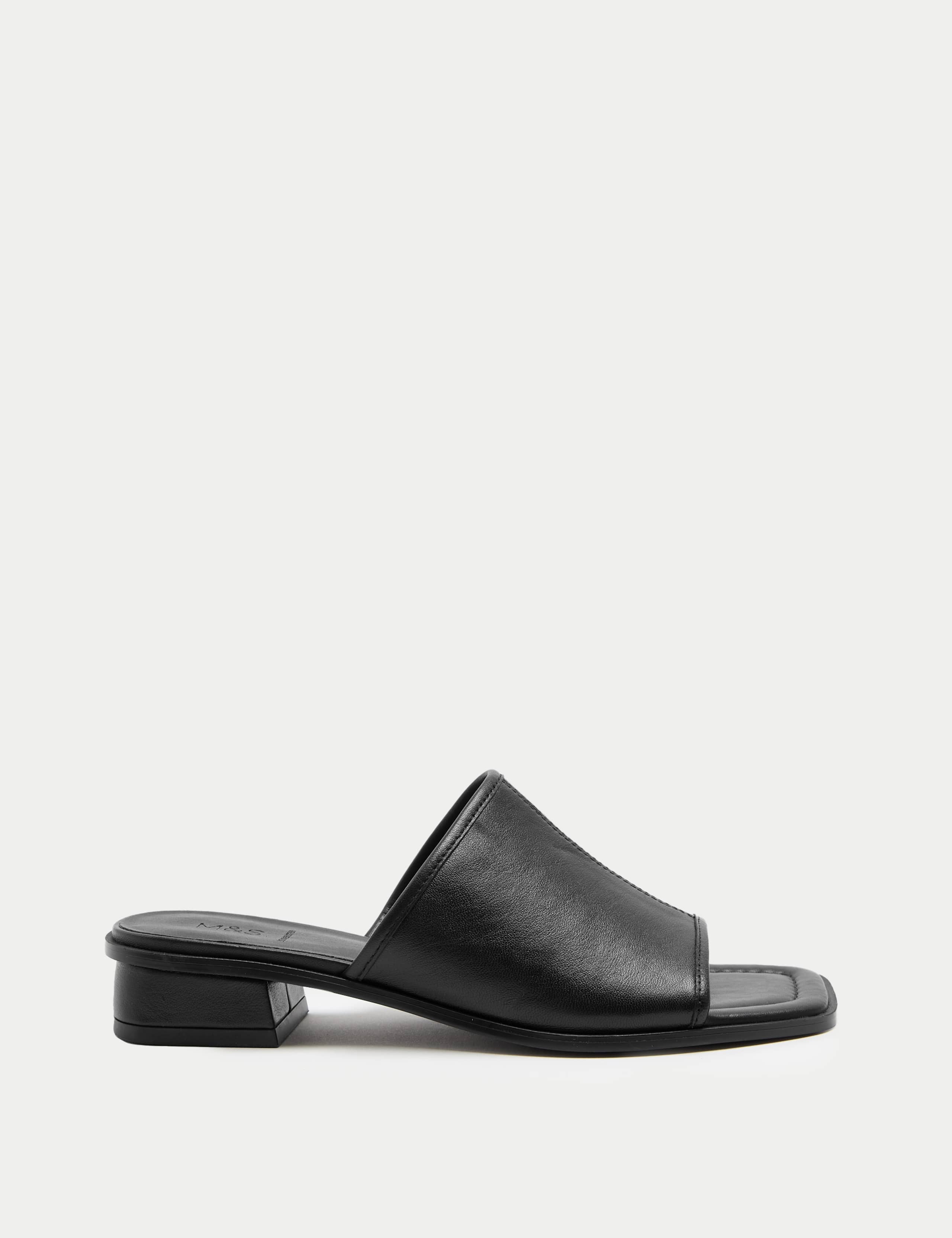Leather Block Heel Peep Toe Mules 1 of 3