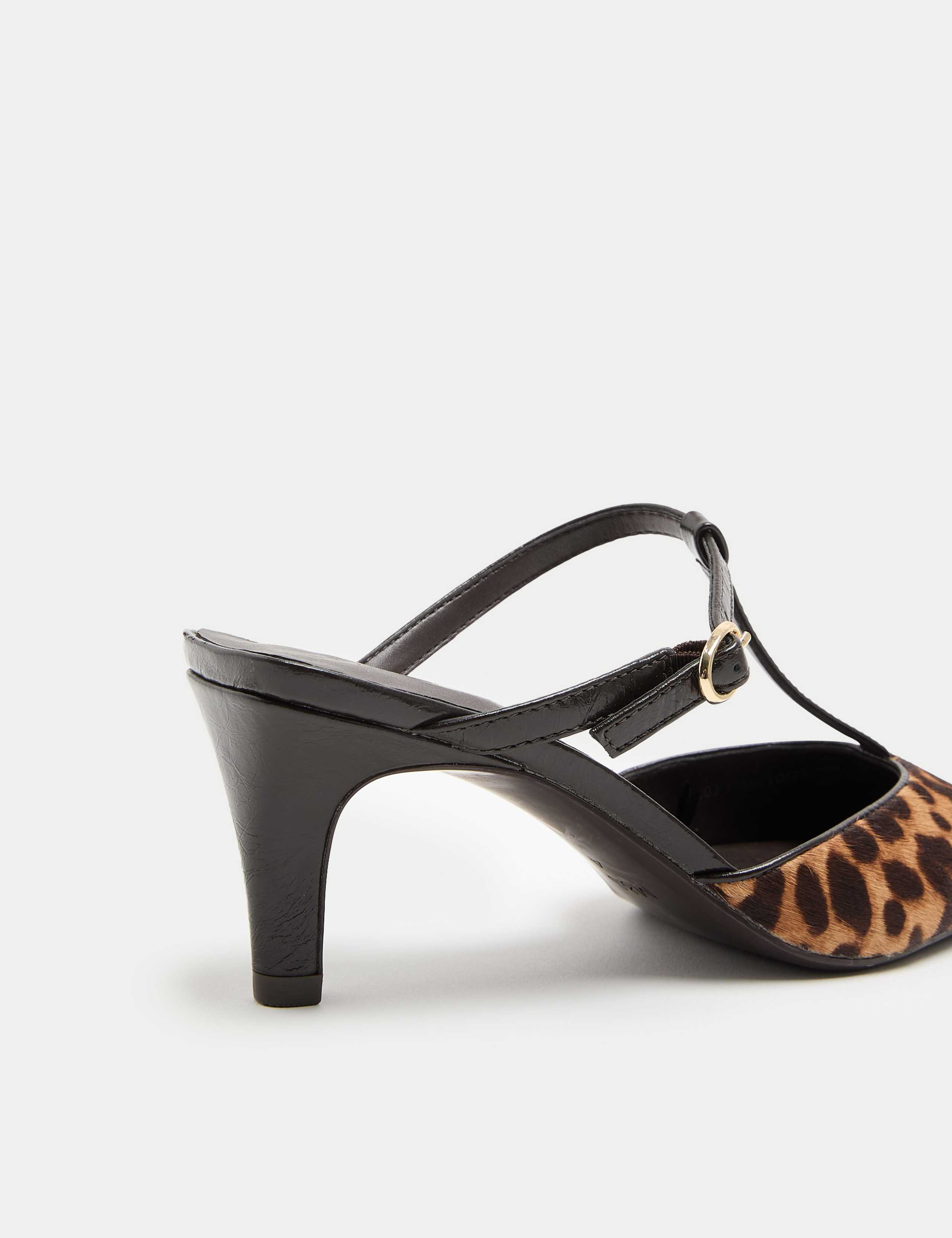 Hair On Leopard Print T-Bar Kitten Heel Mules 3 of 3