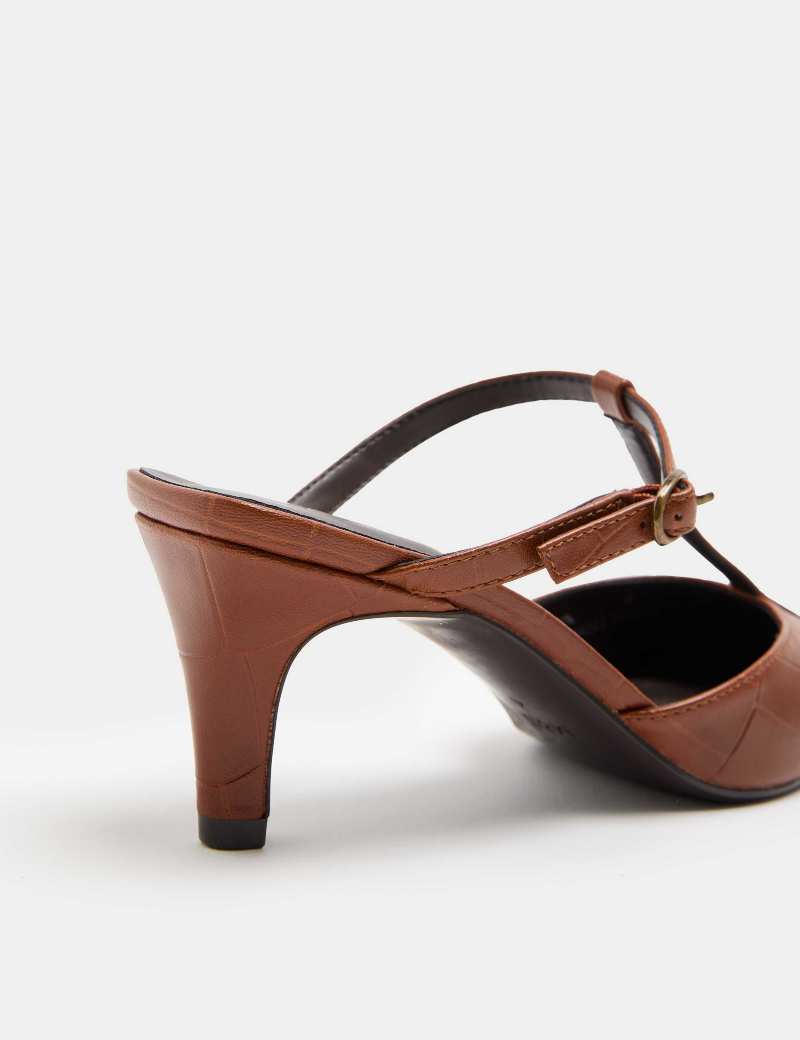 Leather Croc T-Bar Kitten Heel Mules 3 of 3