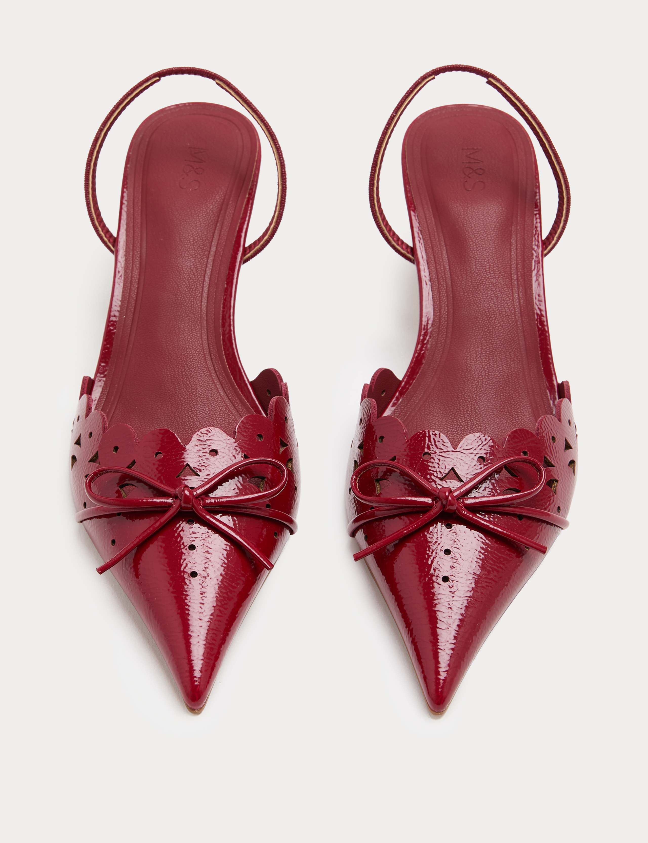 Patent Bow Cut Out Kitten Heel Pointed Slingback Shoes 1 of 3