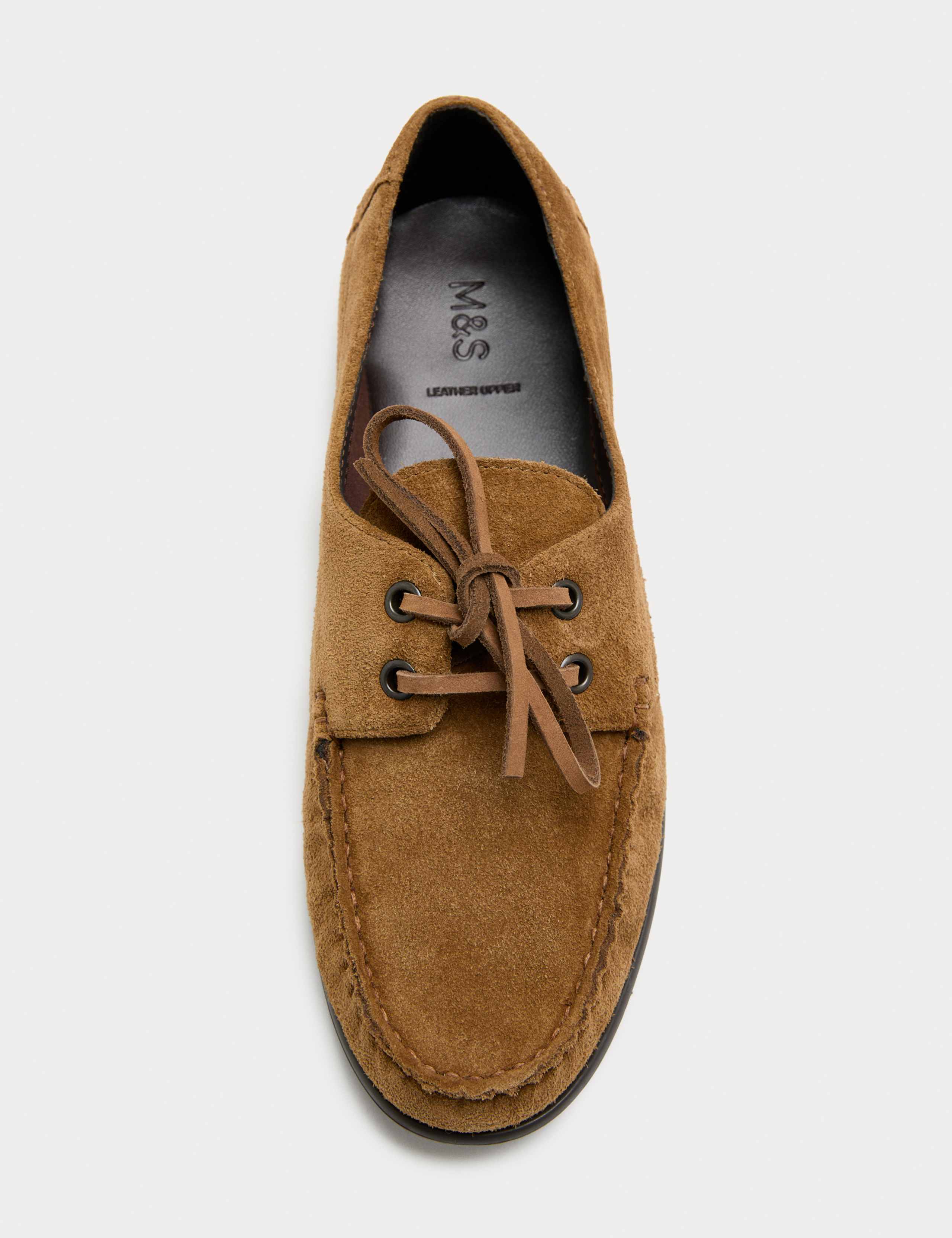 Wide Fit Suede Lace Up Flat Boat Shoes 3 of 3