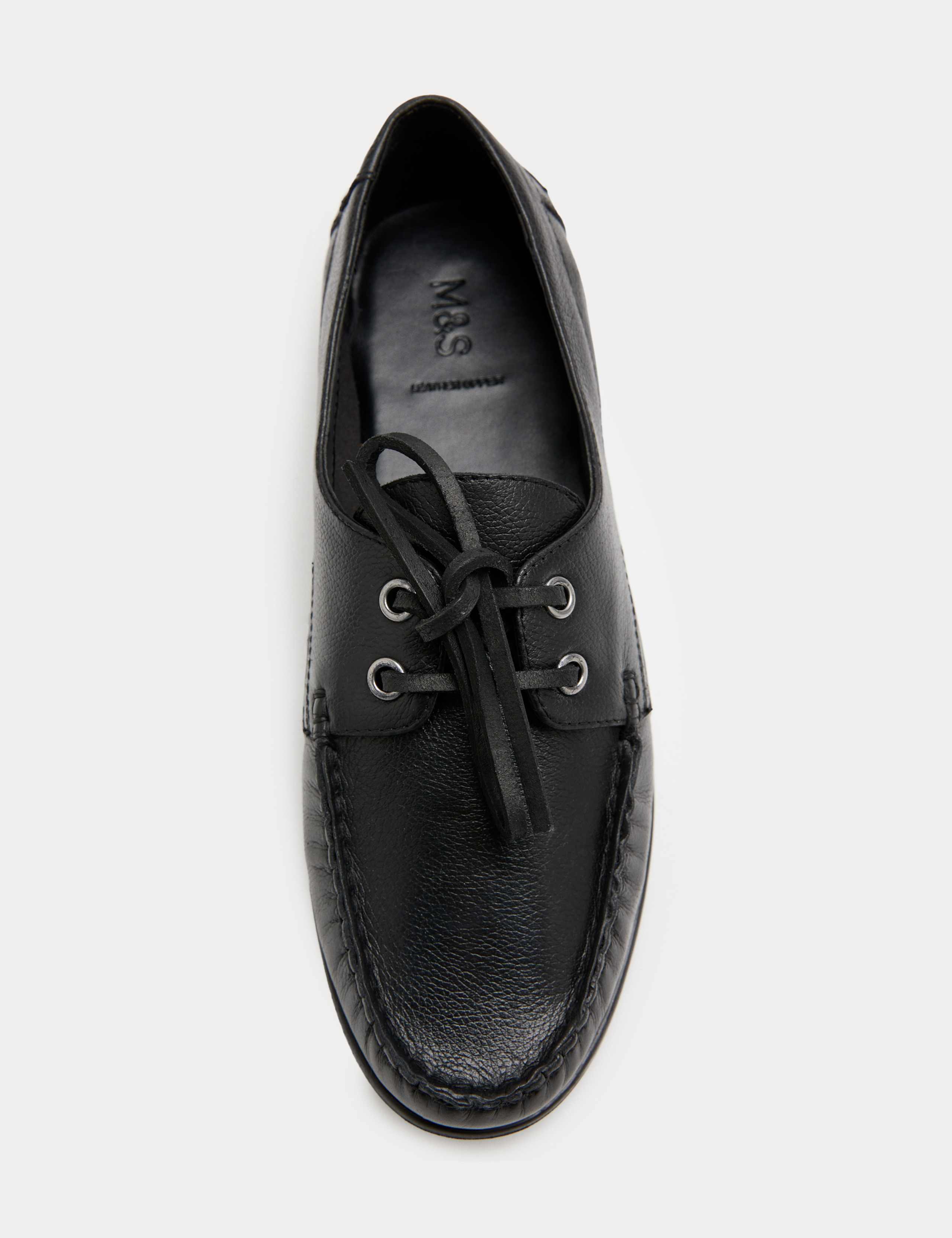 Leather Lace Up Flat Boat Shoes 3 of 3