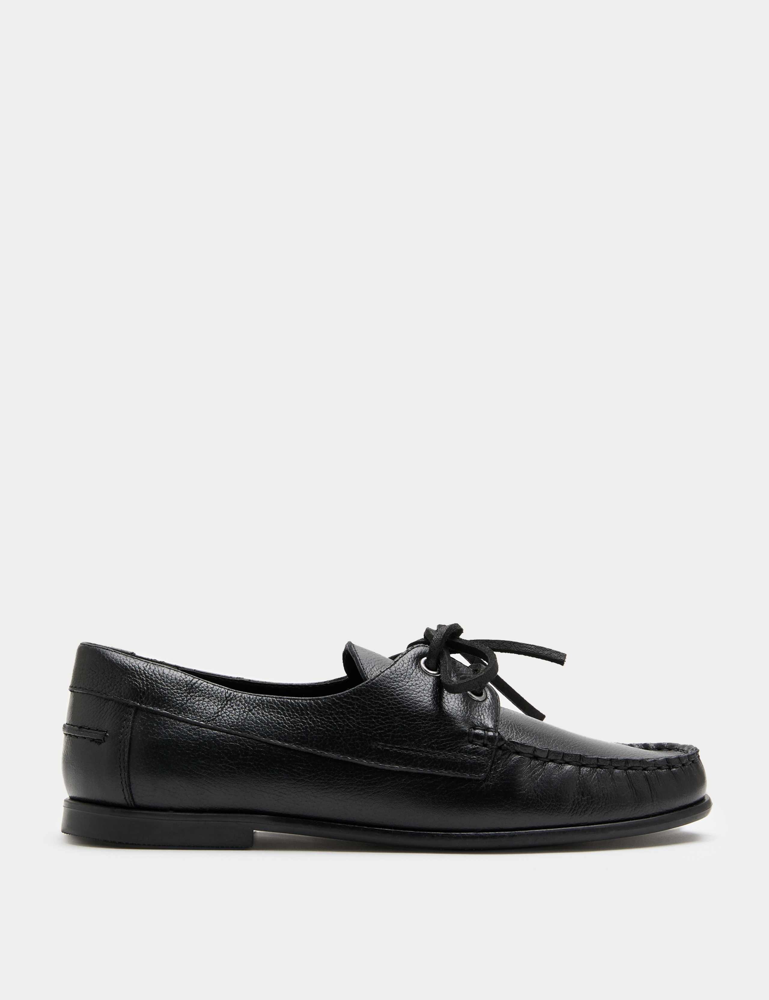 Leather Lace Up Flat Boat Shoes 2 of 3