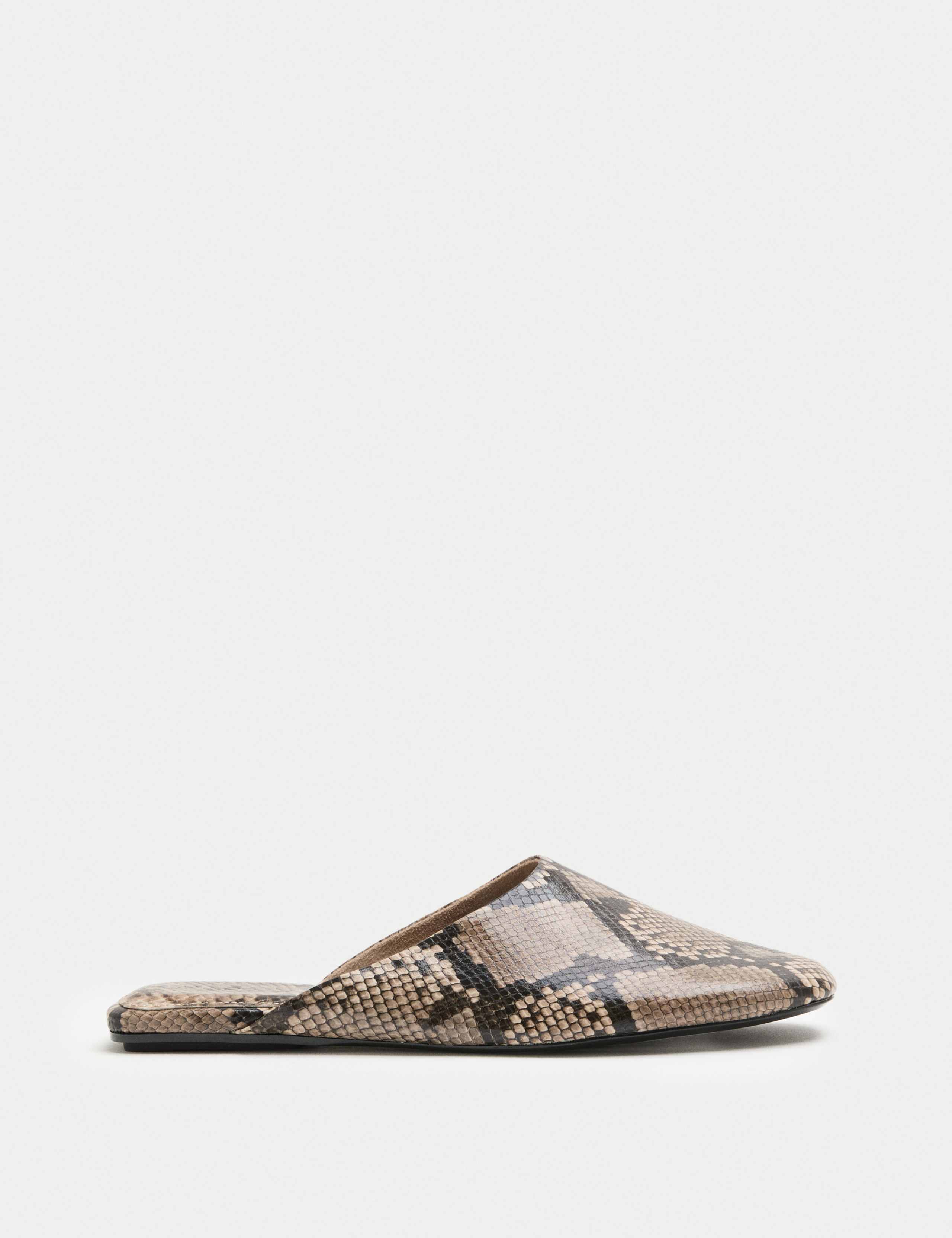 Snake Print Slip On Flat Mules 1 of 3