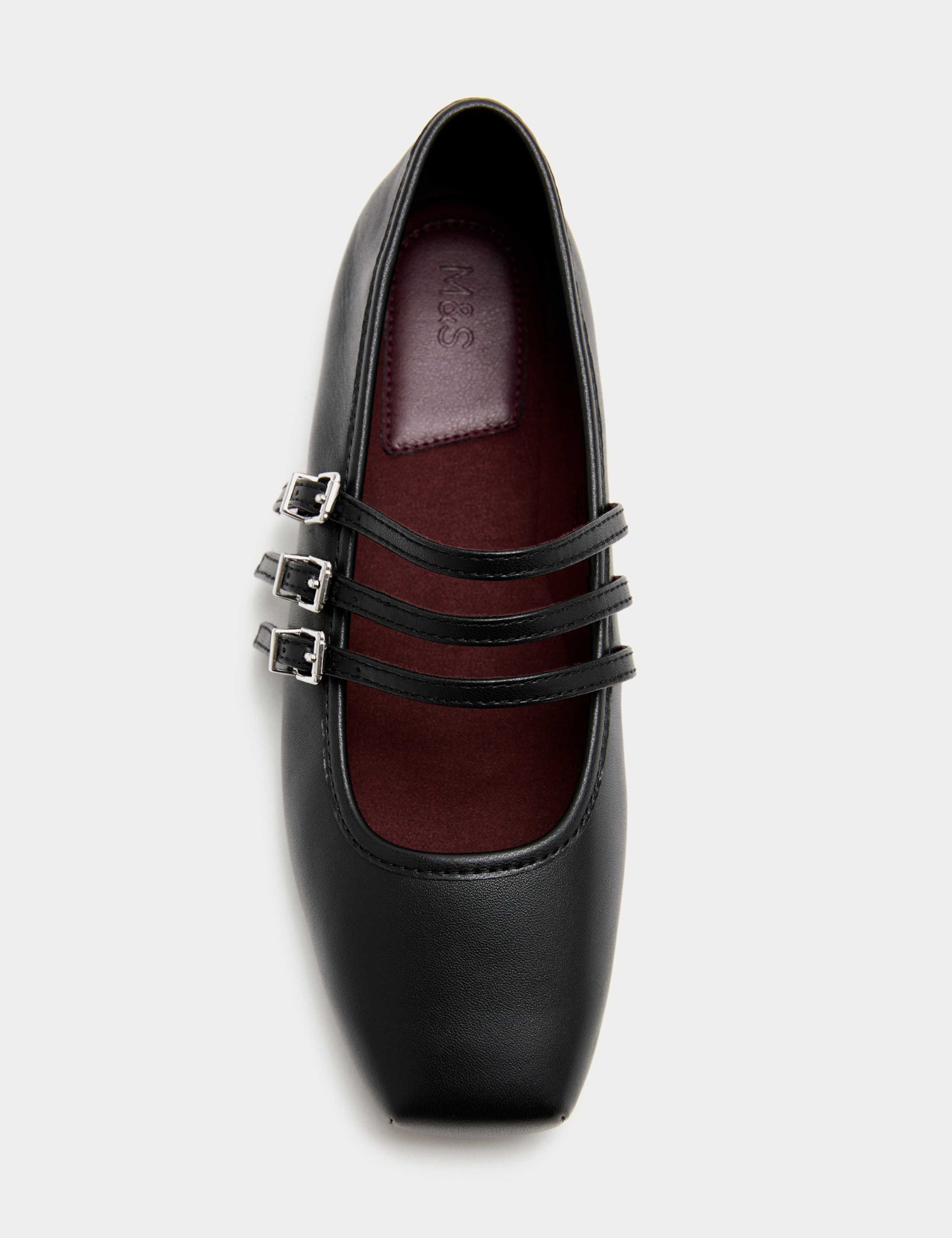 Leather Triple Strap Mary Jane Ballet Pumps 3 of 3