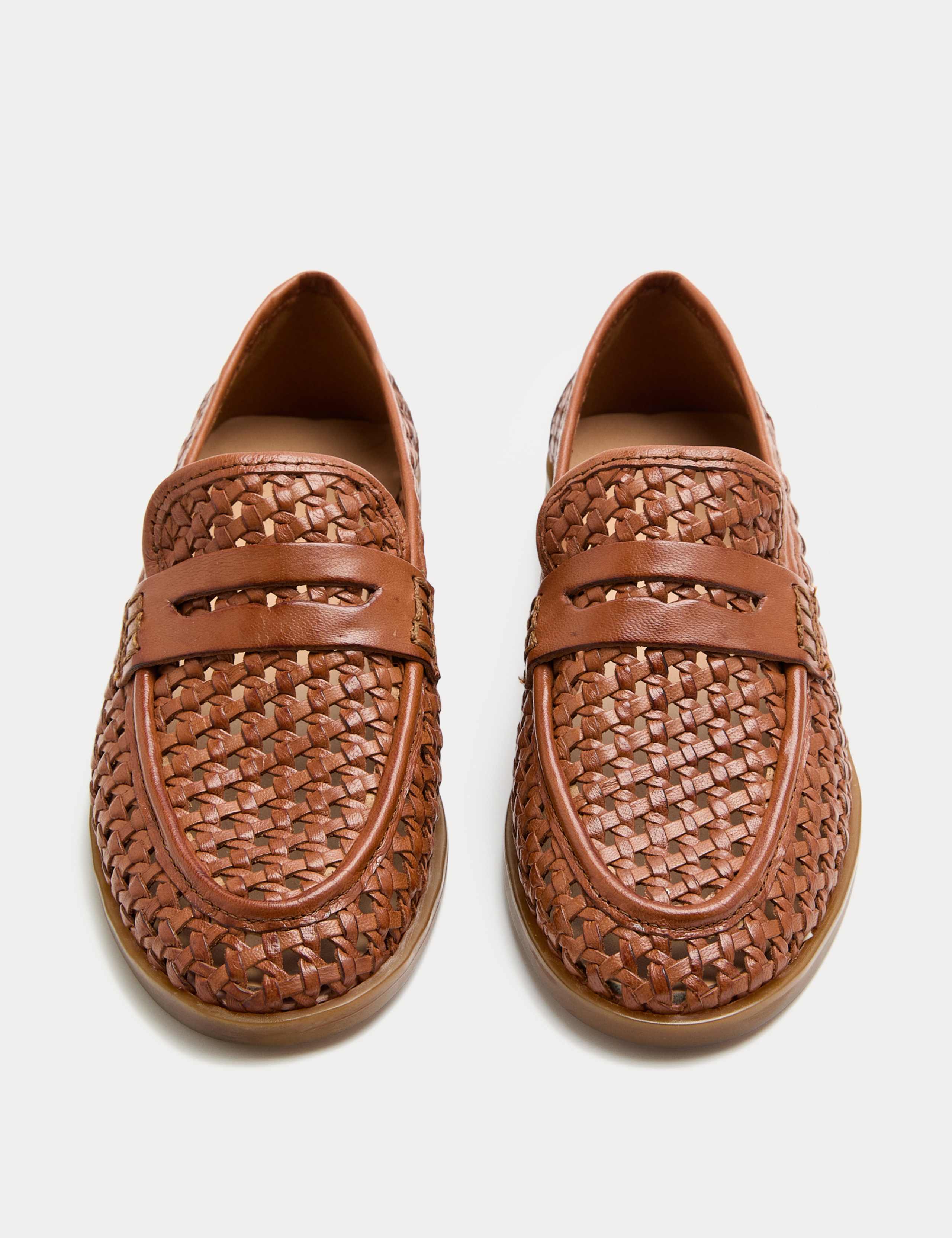 Leather Woven Flat Loafers 1 of 3