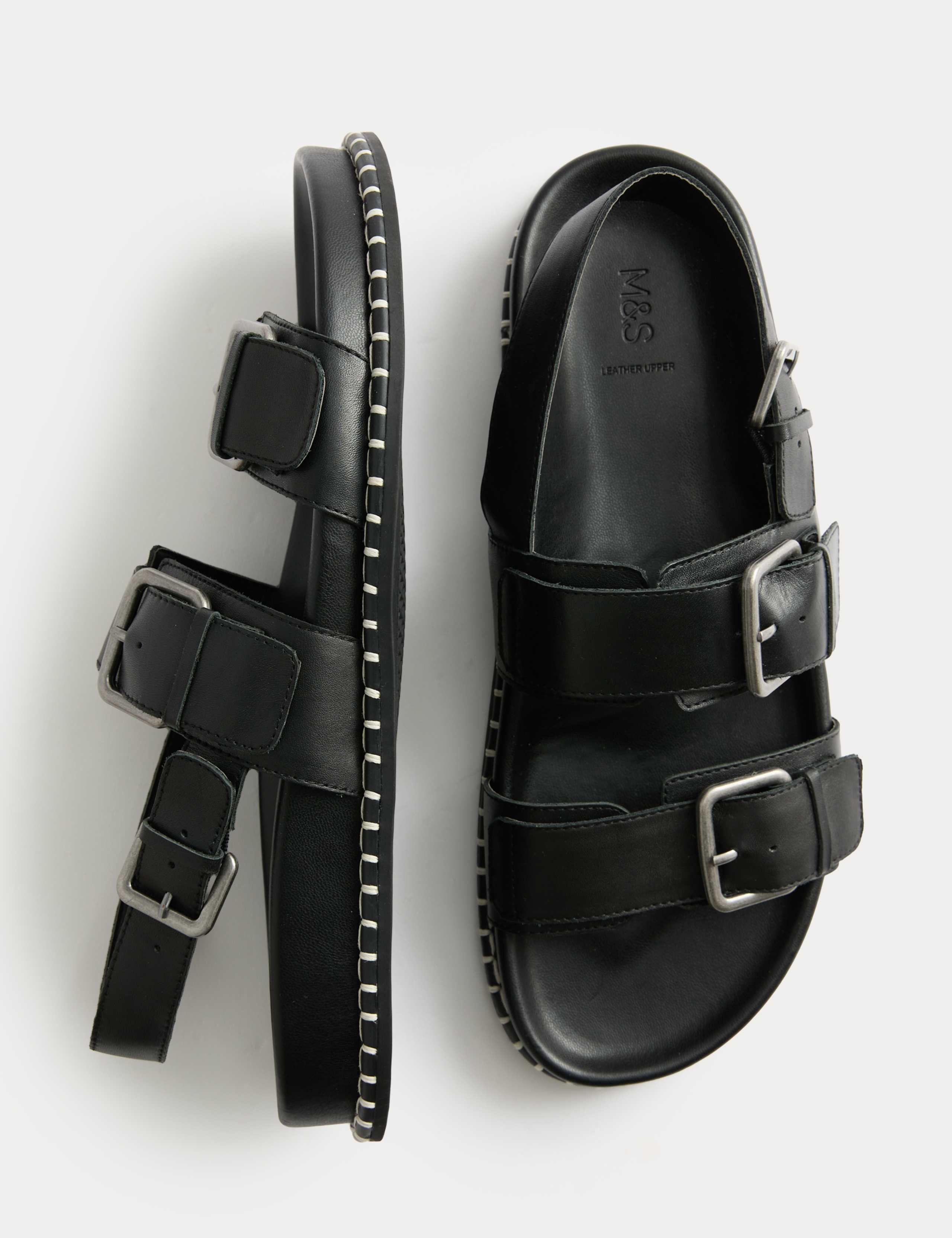 Leather Double Buckle Footbed Sandals 2 of 3