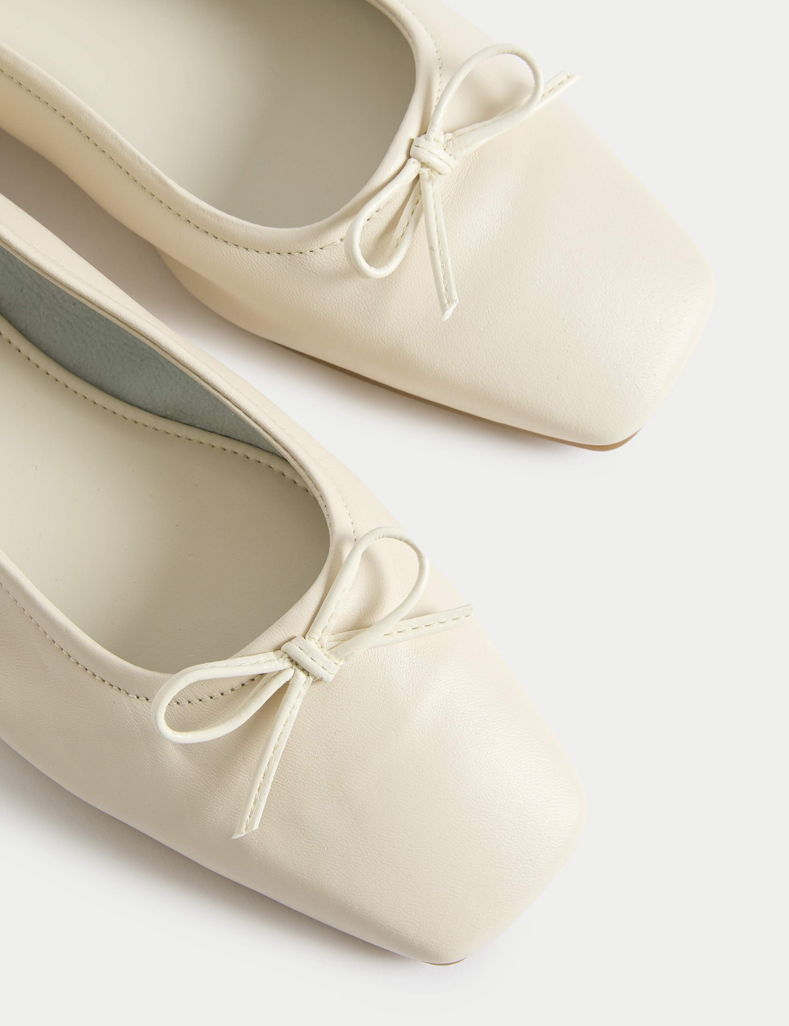 Leather Bow Flat Square Toe Ballet Pumps 3 of 3