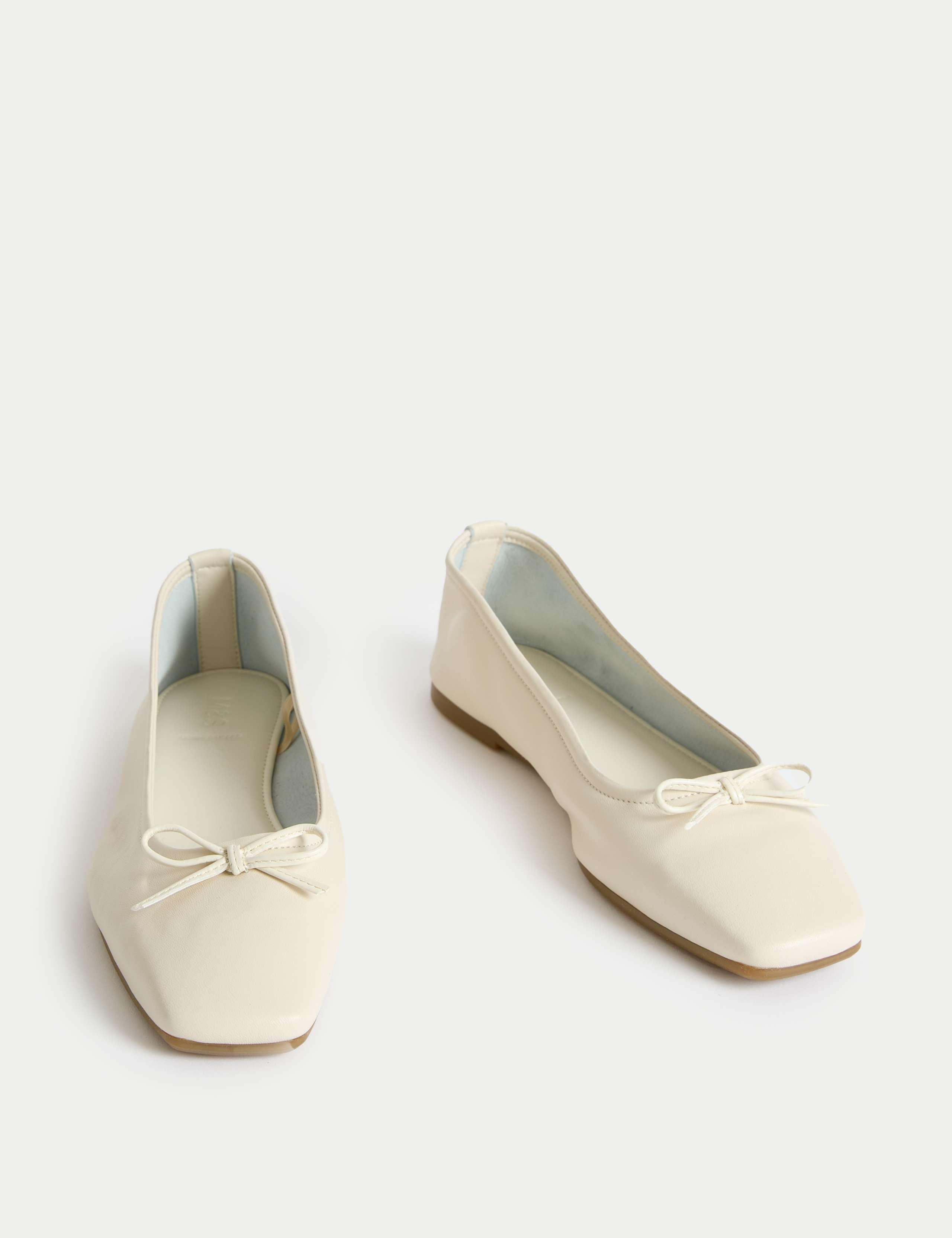 Leather Bow Flat Square Toe Ballet Pumps 2 of 3