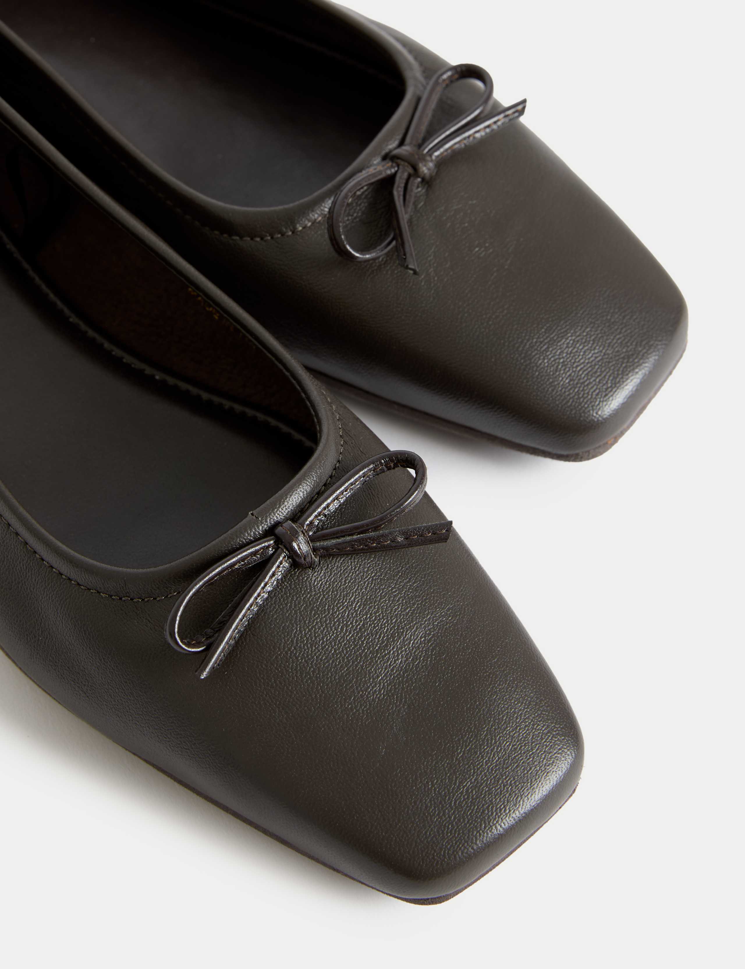 Leather Bow Flat Square Toe Ballet Pumps 3 of 3