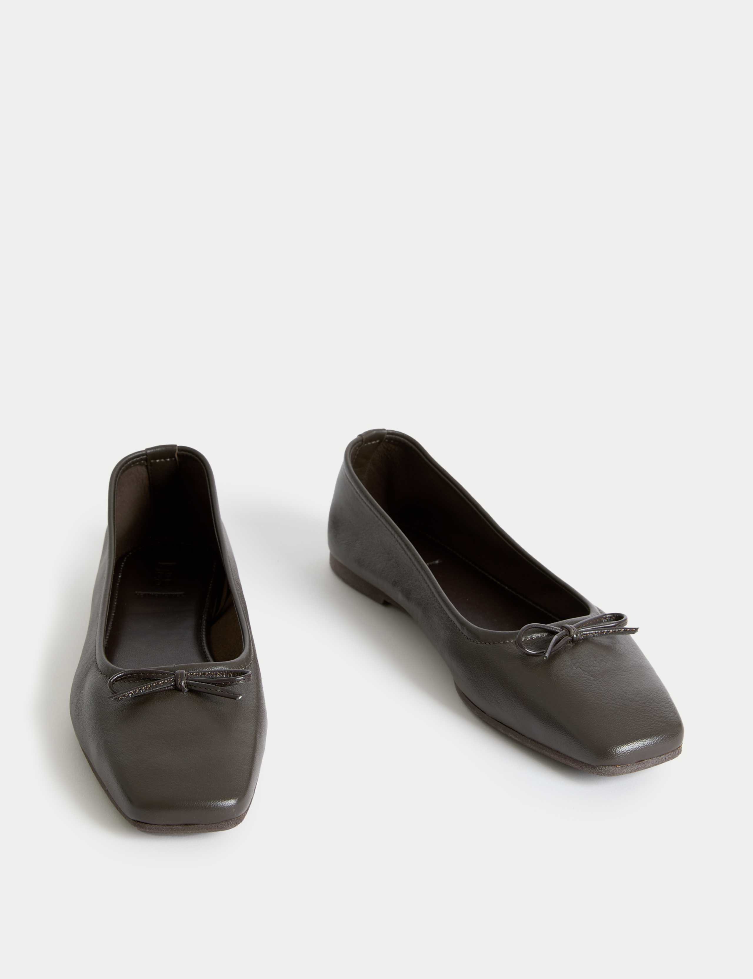 Leather Bow Flat Square Toe Ballet Pumps 2 of 3