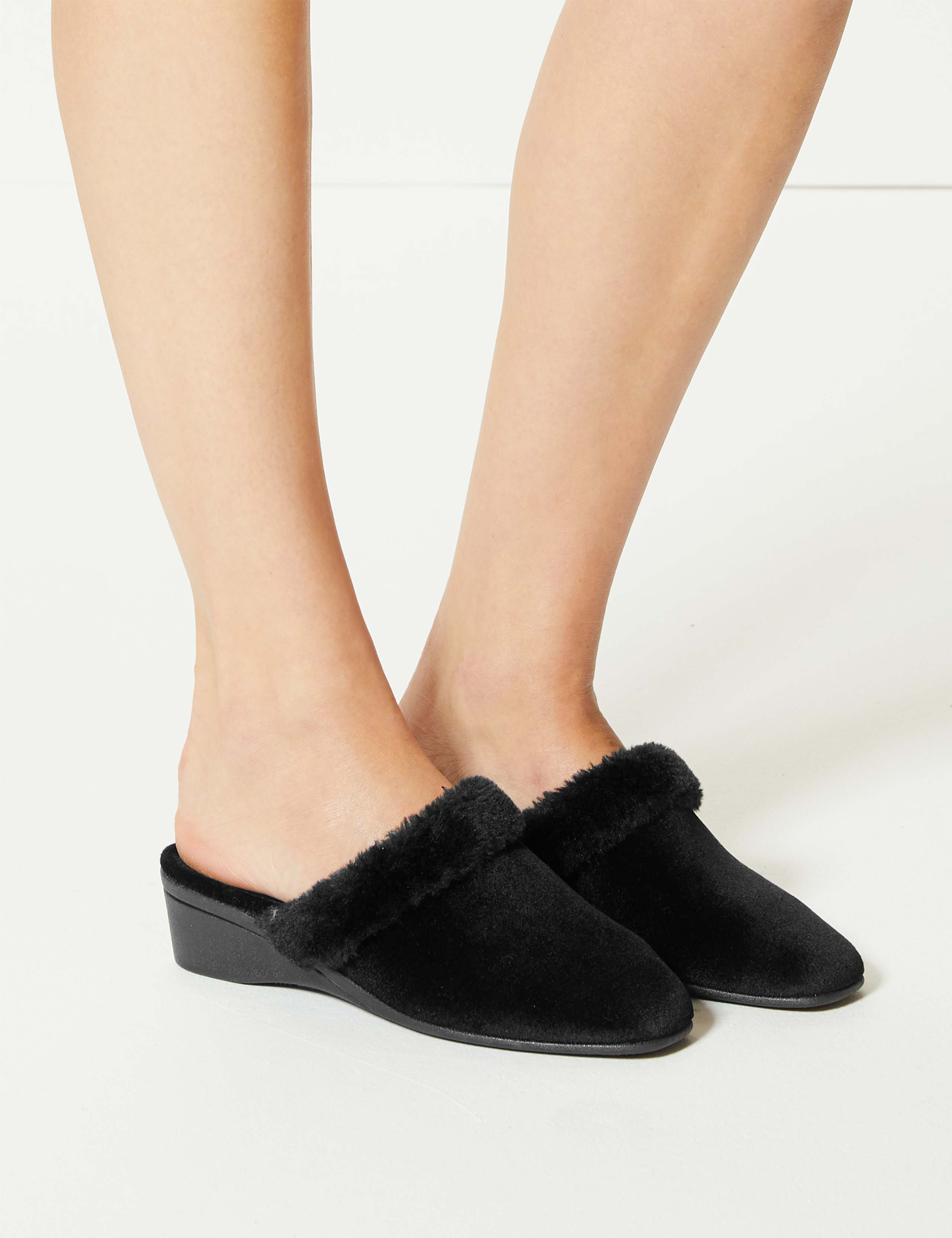 Faux Fur Trim Mule Slippers 1 of 5