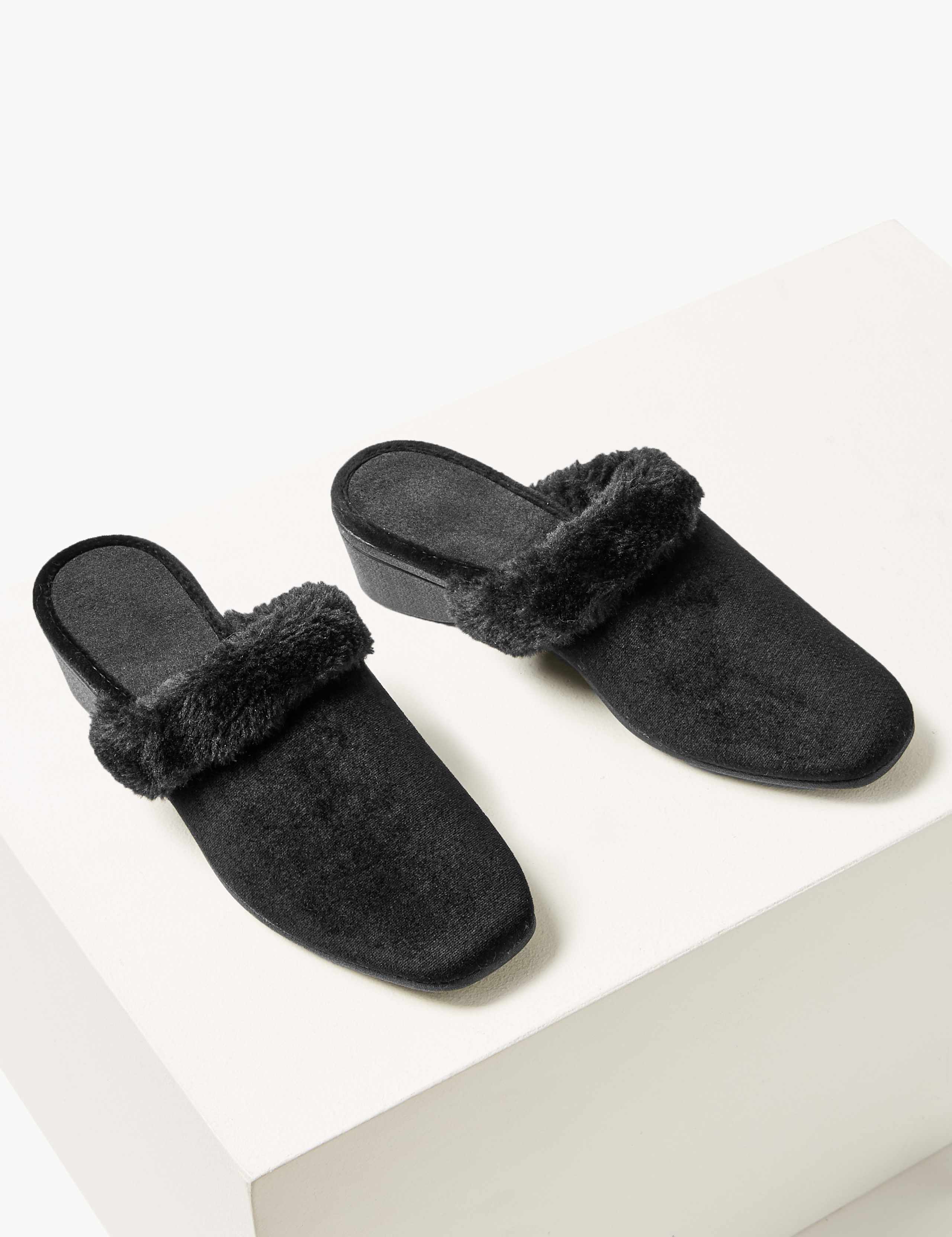 Faux Fur Trim Mule Slippers 2 of 5