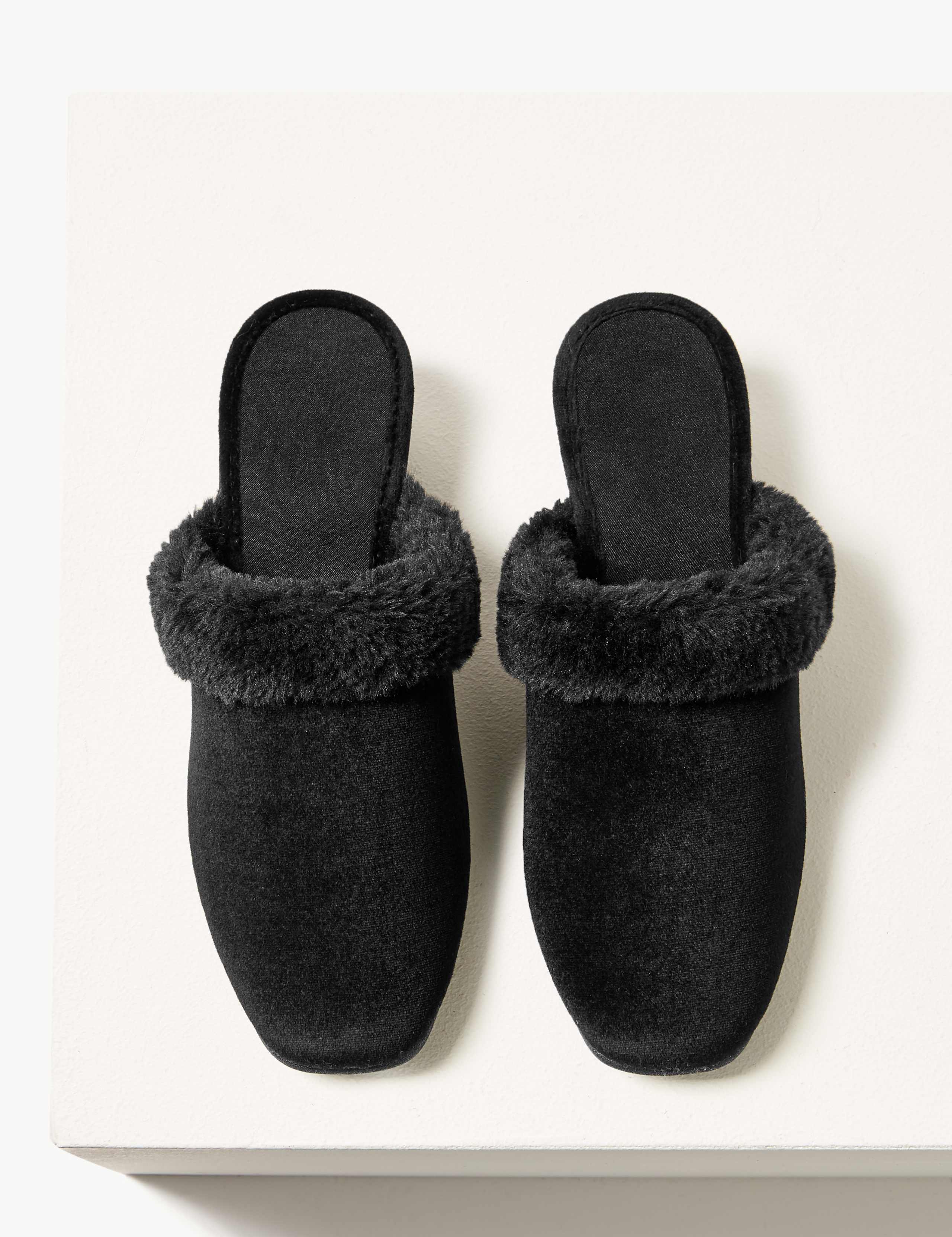 Faux Fur Trim Mule Slippers 3 of 5