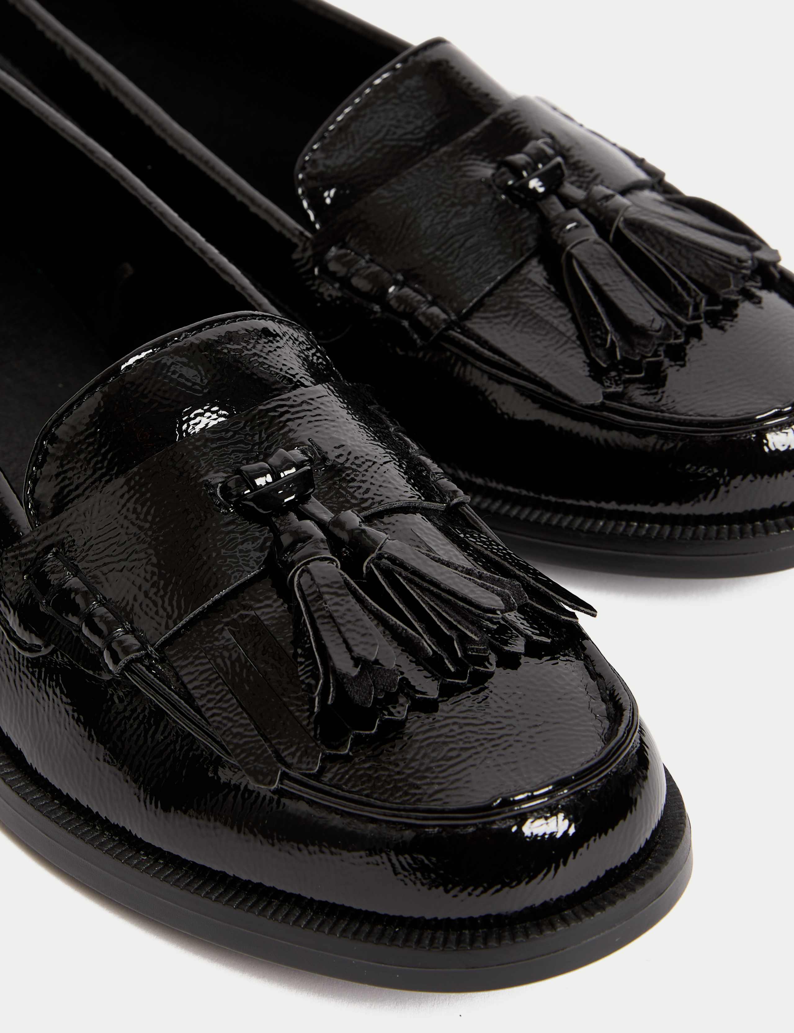 Wide Fit Patent Tassel Slip On Flat Loafers 3 of 3