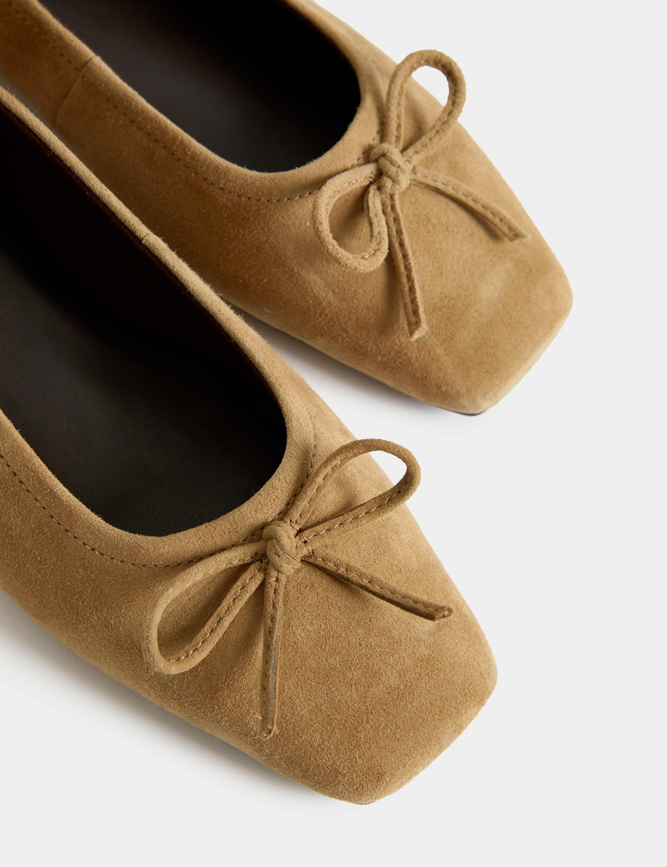Suede Bow Flat Square Toe Ballet Pumps 3 of 3