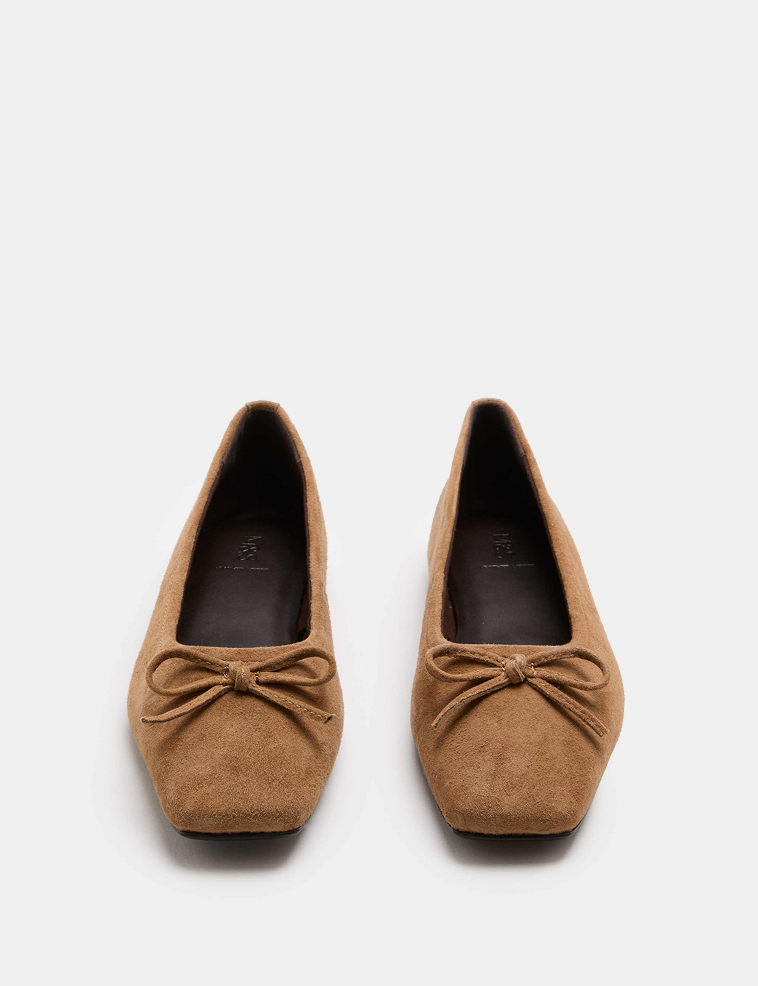 Suede Bow Flat Square Toe Ballet Pumps 4 of 4