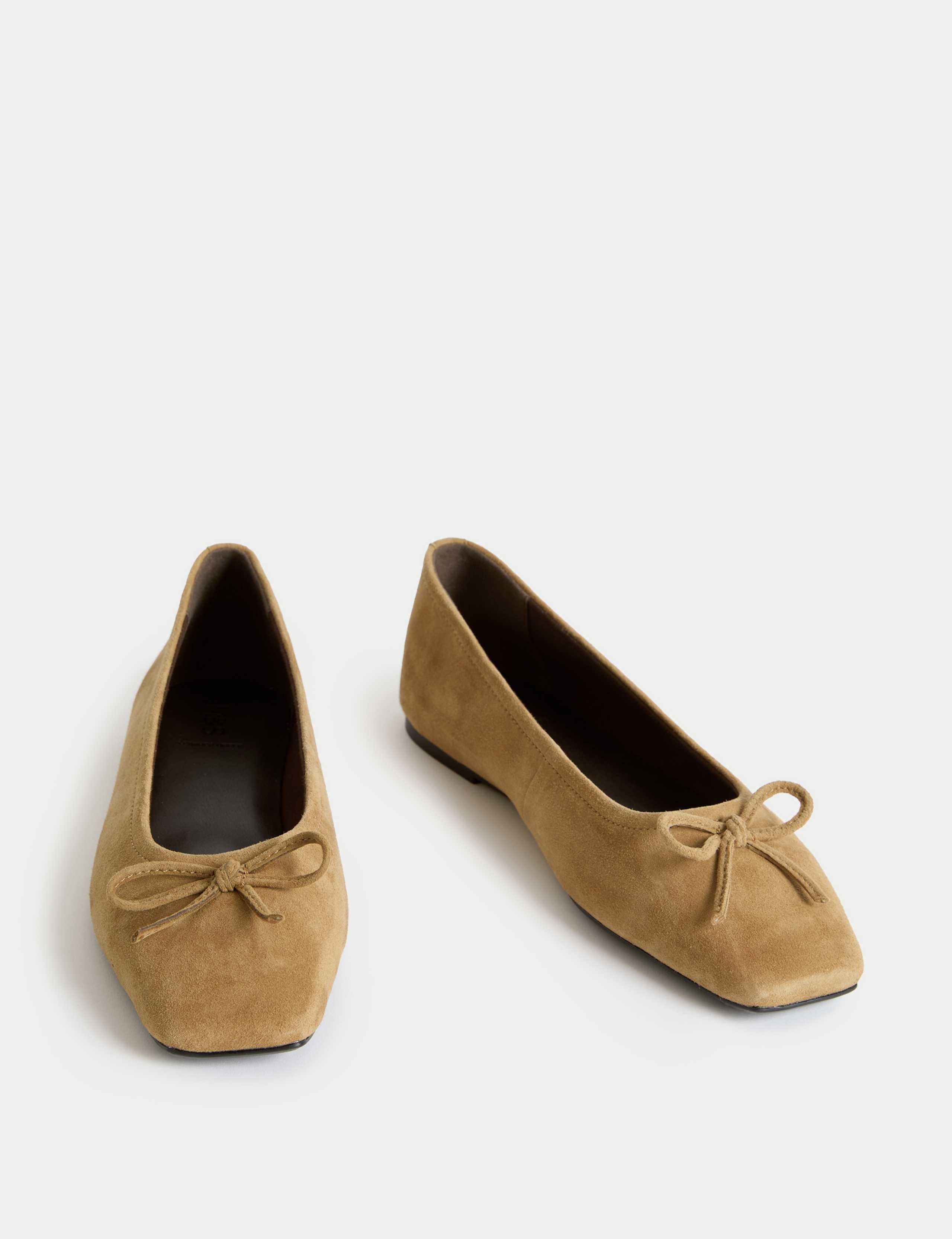 Suede Bow Flat Square Toe Ballet Pumps 2 of 3