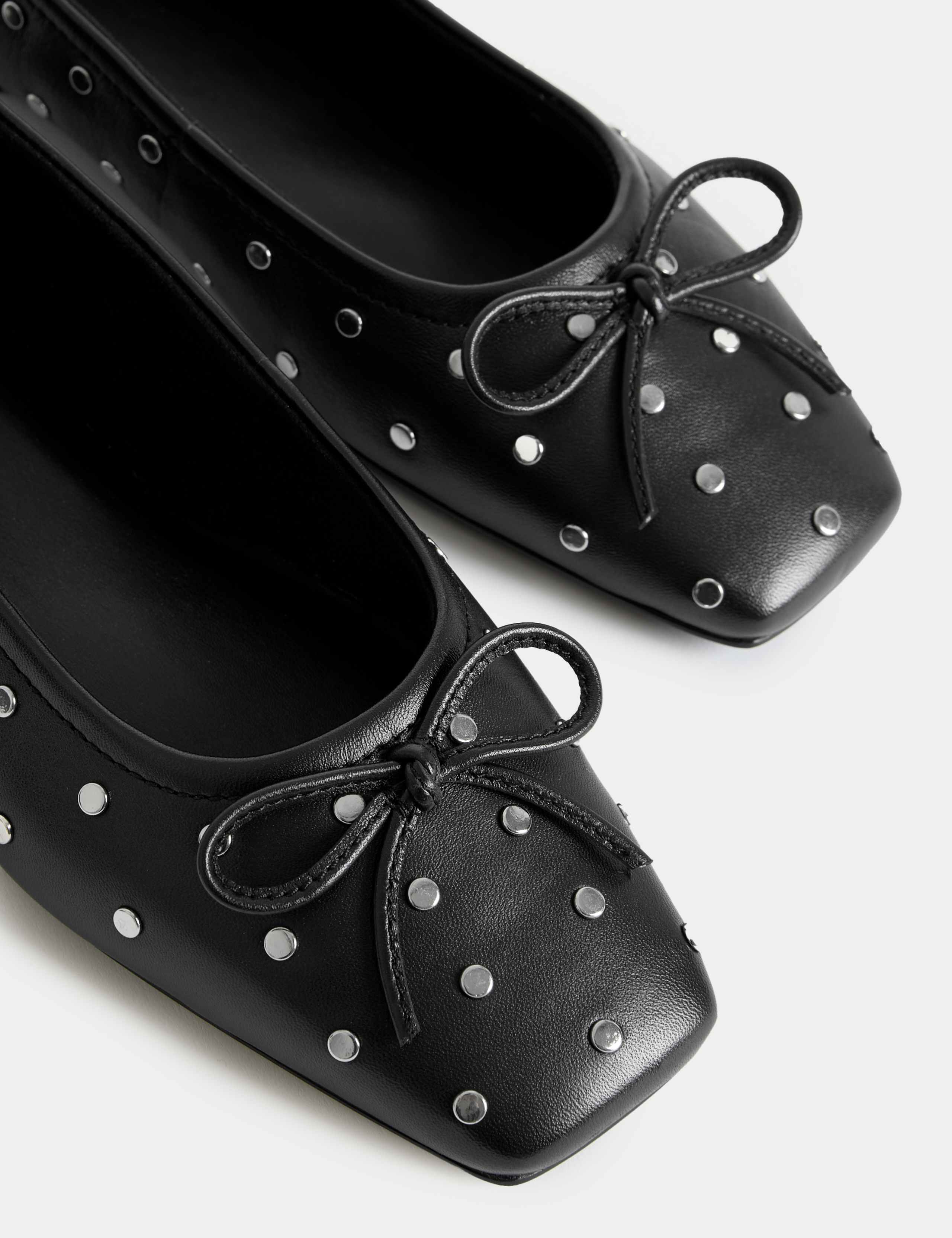 Leather Studded Square Toe Ballet Pump 3 of 3