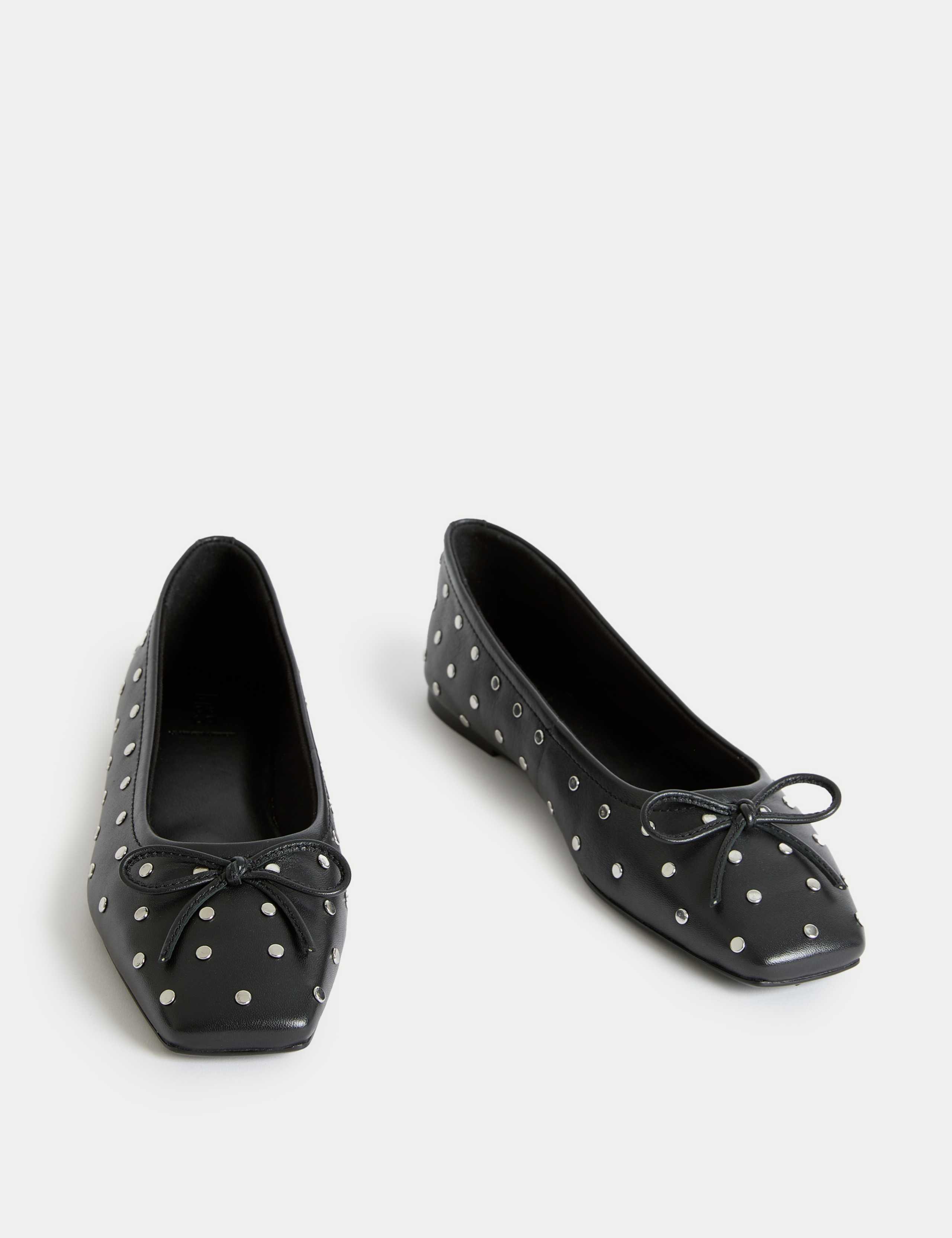 Leather Studded Square Toe Ballet Pump 2 of 3