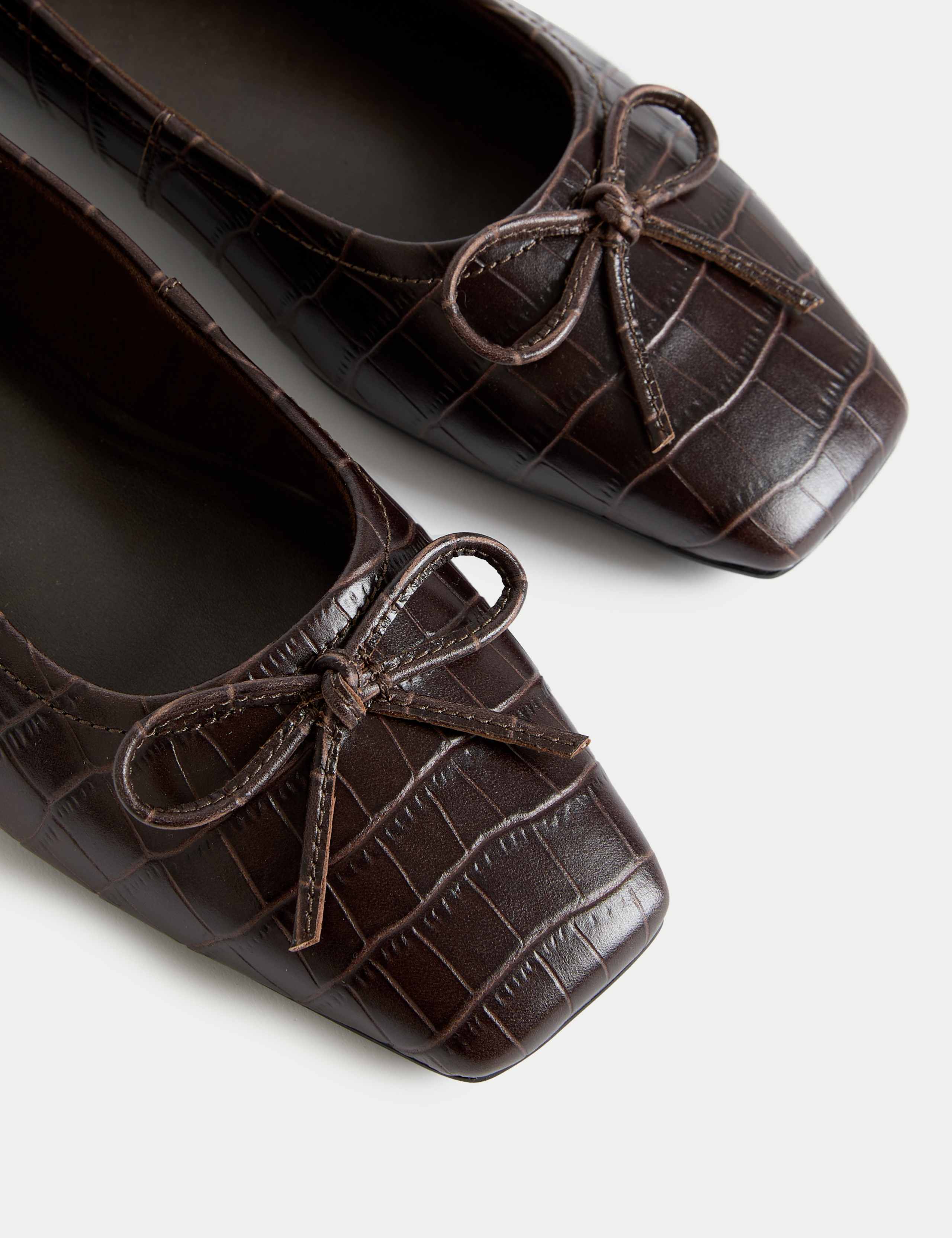 Leather Croc Flat Square Toe Ballet Pumps 3 of 3
