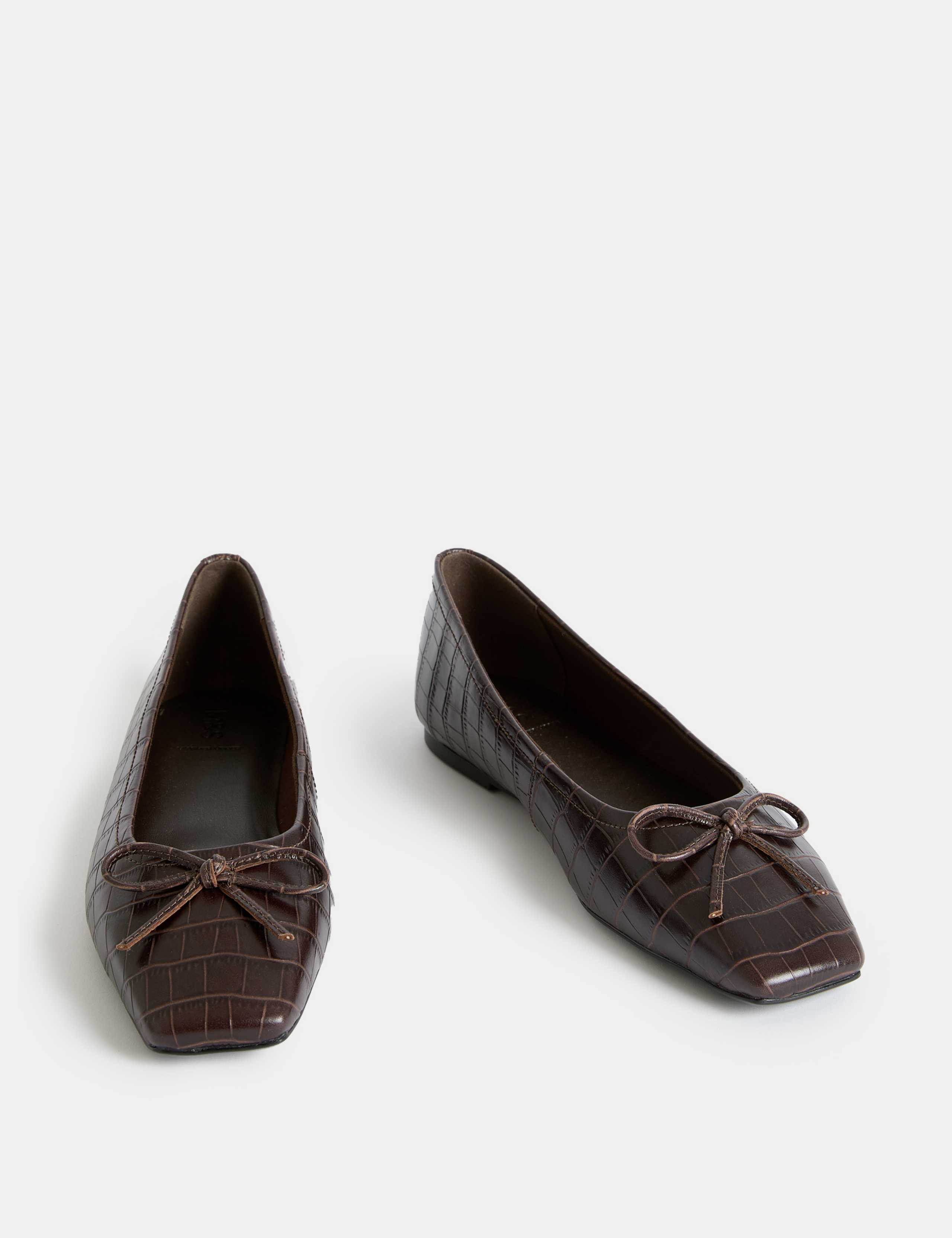 Leather Croc Flat Square Toe Ballet Pumps 2 of 3