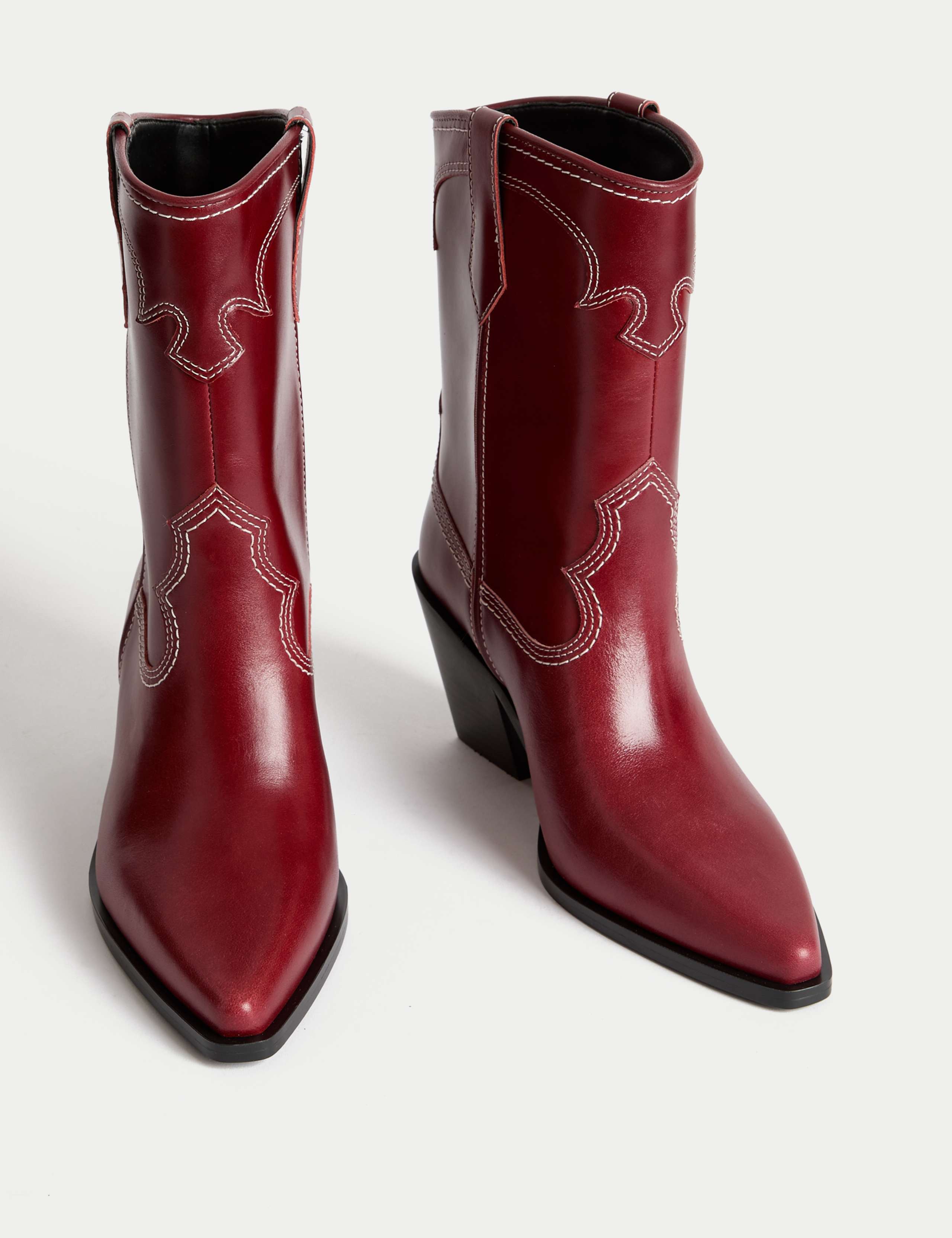 Leather Cowboy Block Heel Ankle Boots 2 of 3