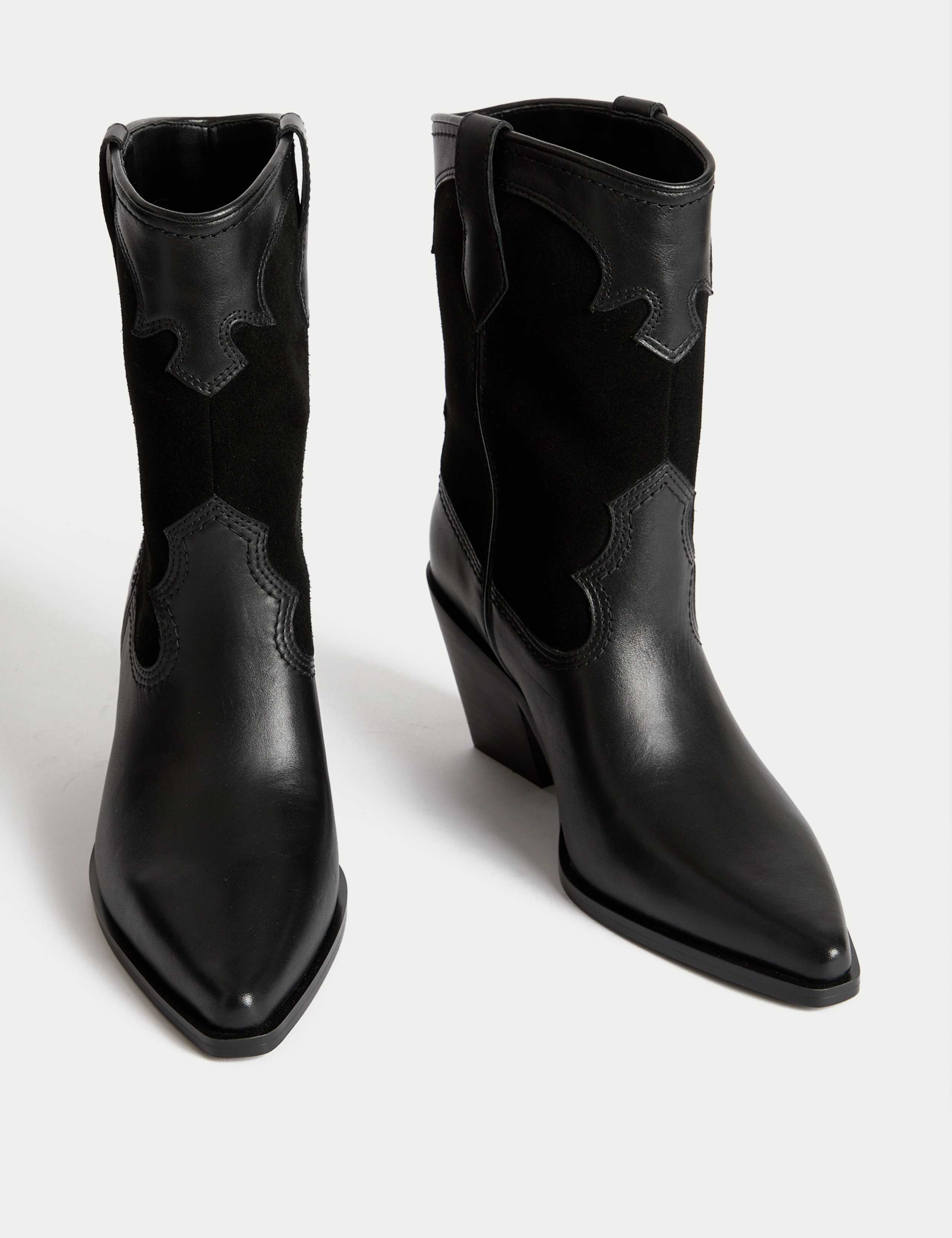 Leather Cowboy Block Heel Ankle Boots 2 of 3