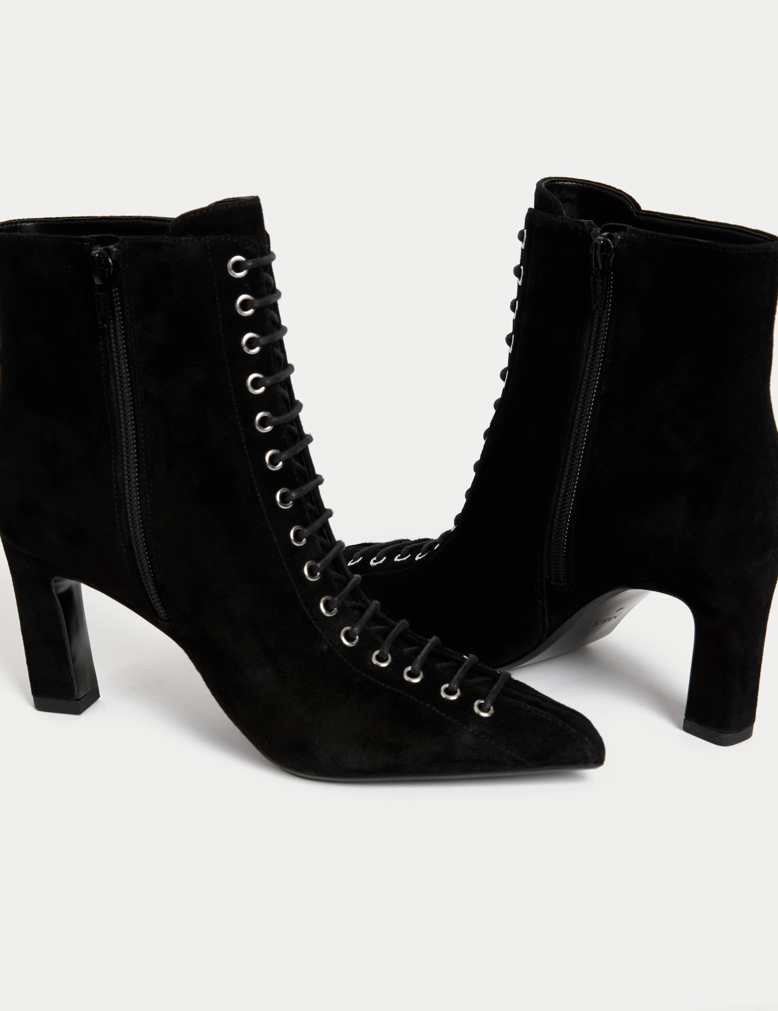 Suede Lace Up Block Heel Pointed Ankle Boots 2 of 2