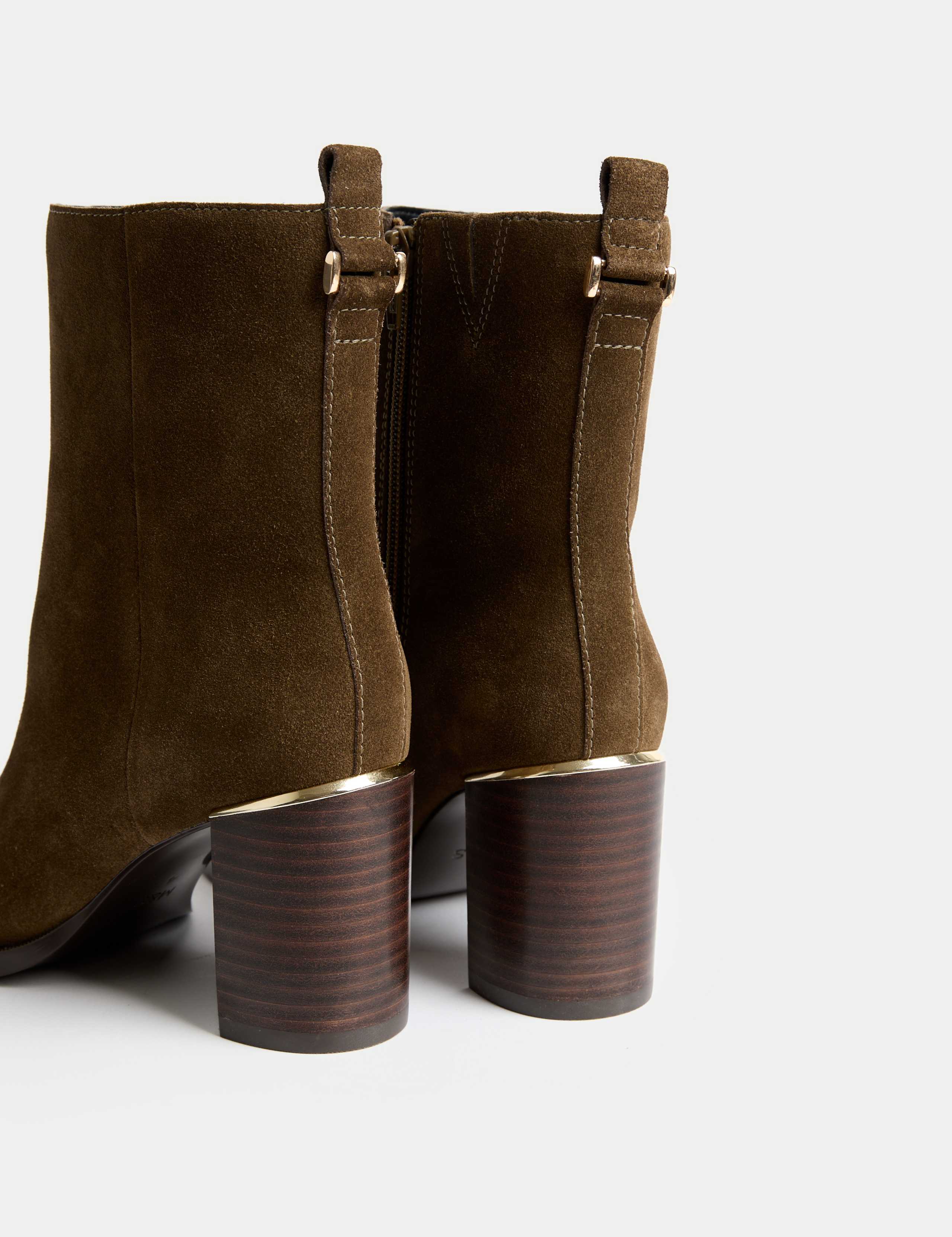 Wide Fit Suede Gold Detail Block Heel Ankle Boots 3 of 3