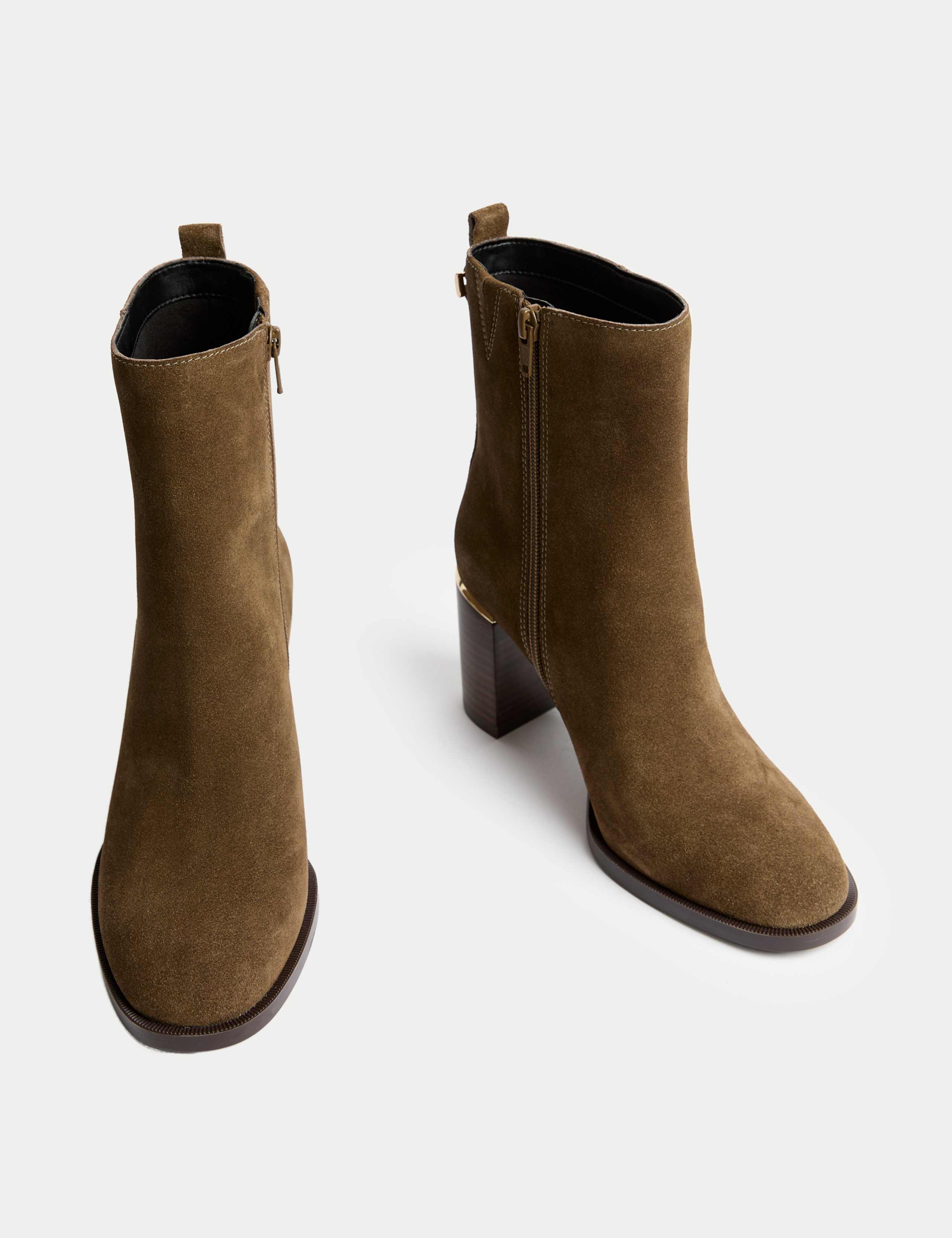 Wide Fit Suede Gold Detail Block Heel Ankle Boots 2 of 3