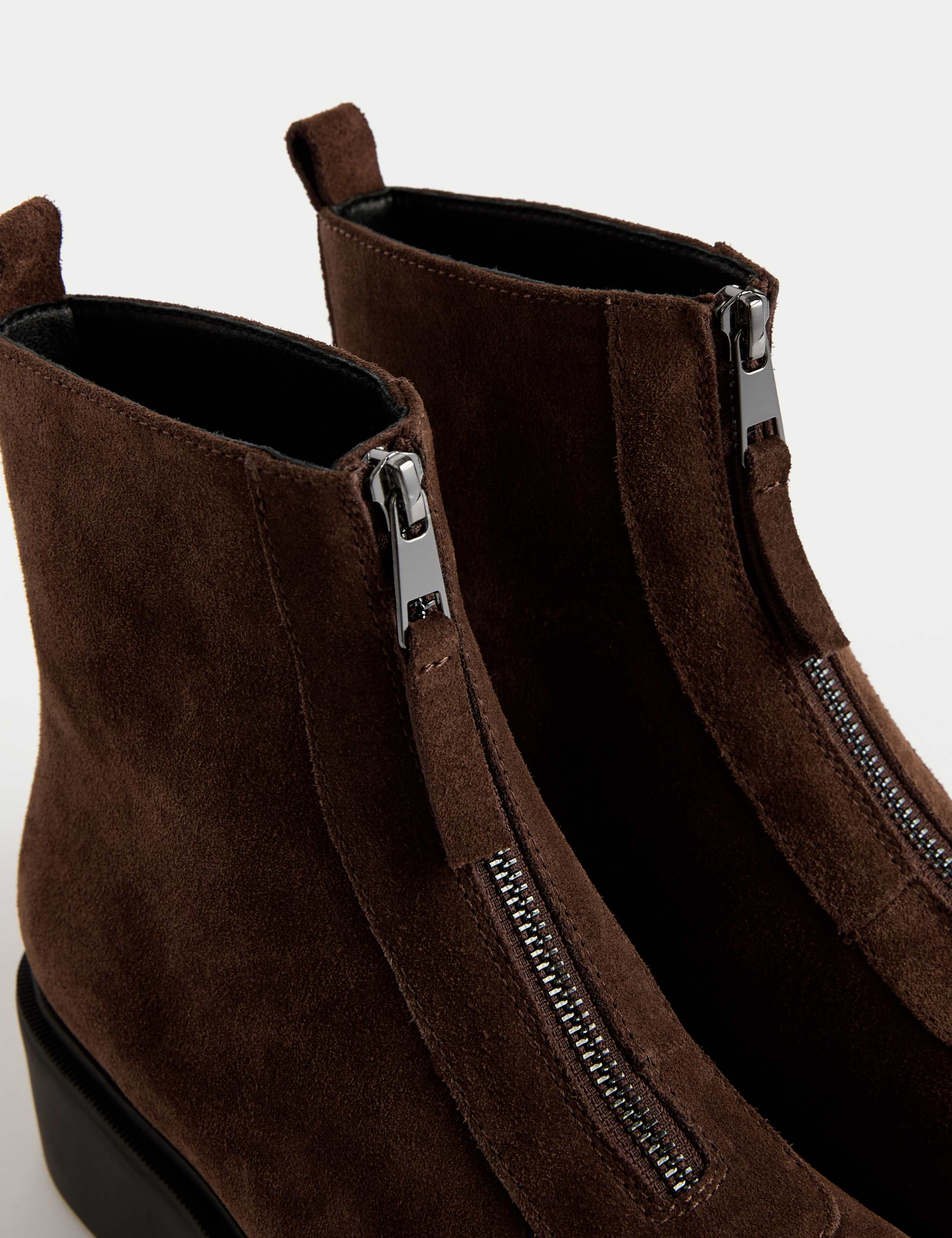 Suede Front Zip Block Heel Ankle Boots 3 of 3