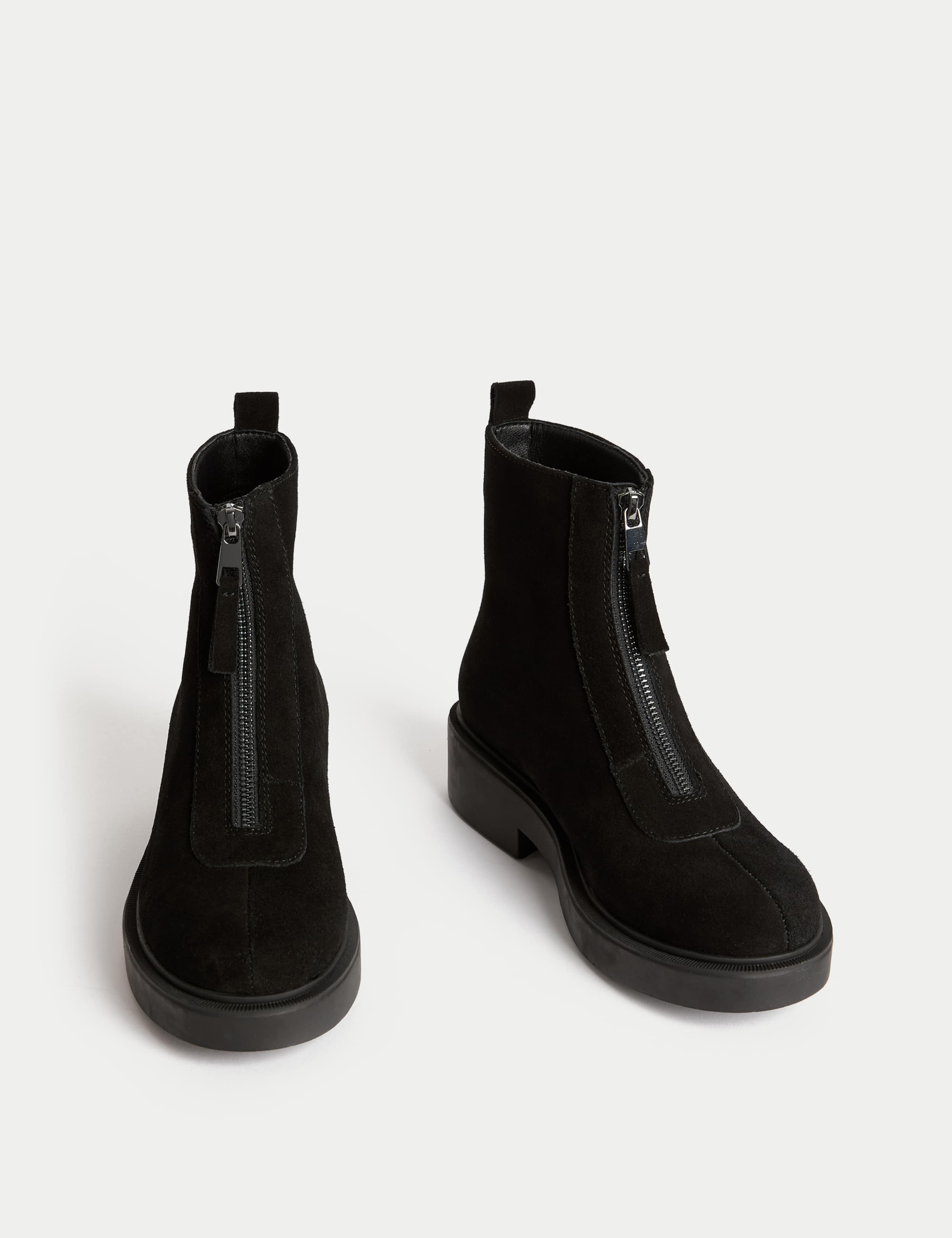 Suede Front Zip Block Heel Ankle Boots 2 of 3