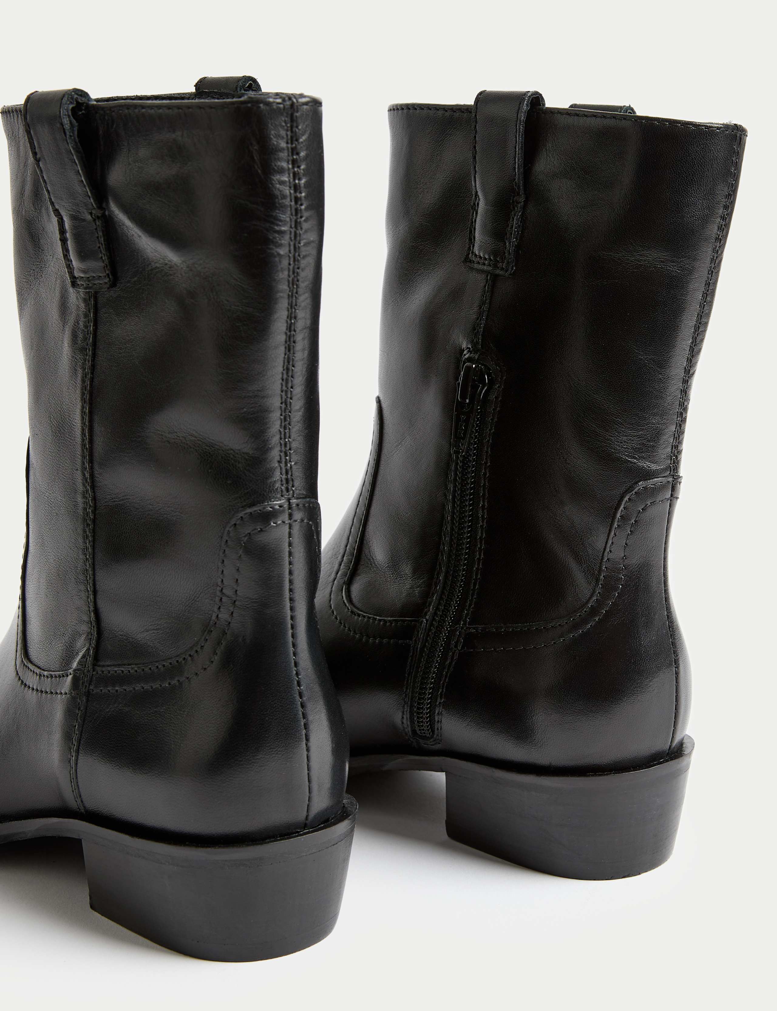 Leather Block Heel Chisel Toe Ankle Boots 3 of 3