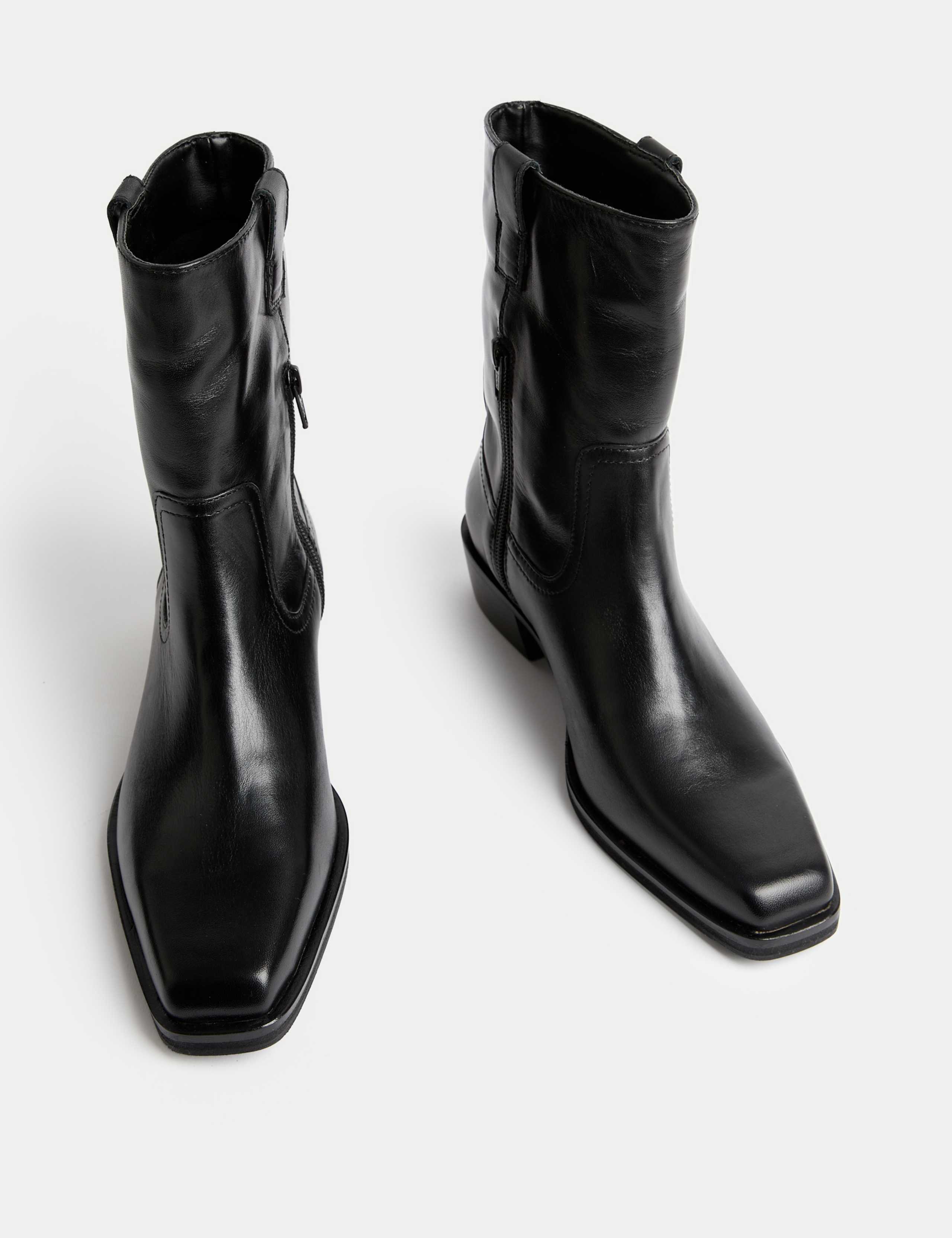 Leather Block Heel Chisel Toe Ankle Boots 2 of 3