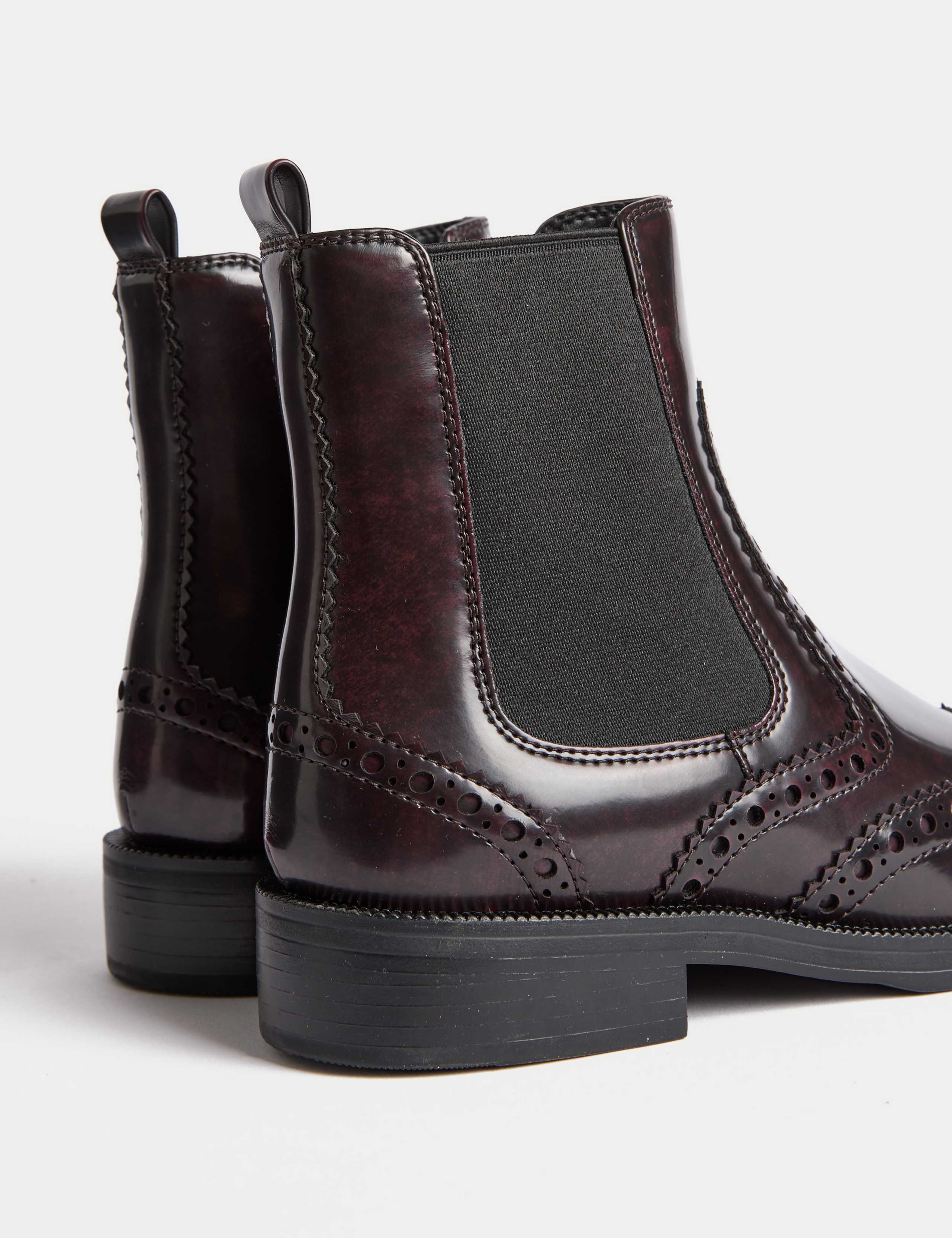 Leather Chelsea Brogue Detail Block Heel Ankle Boots 3 of 3