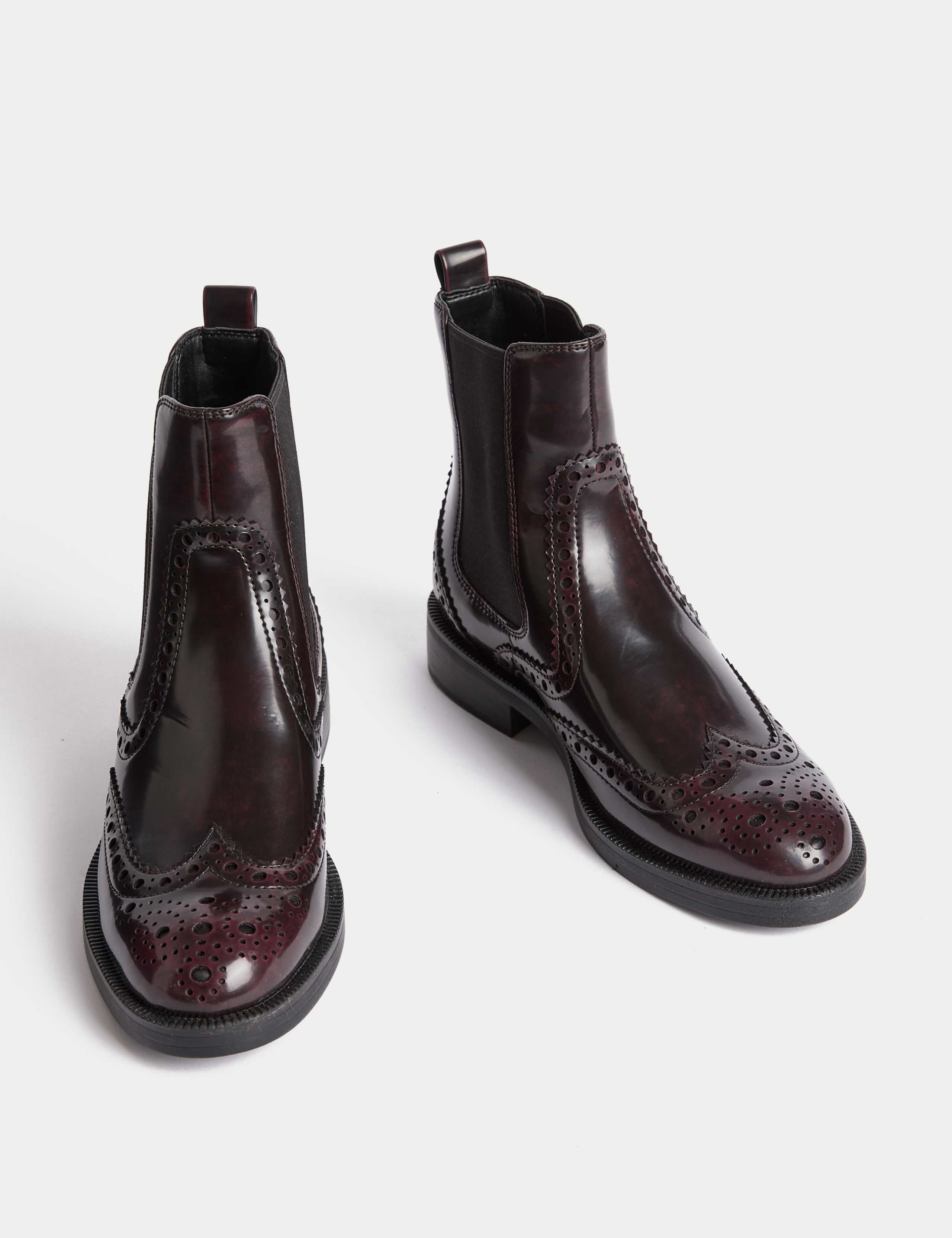 Leather Chelsea Brogue Detail Block Heel Ankle Boots 2 of 3