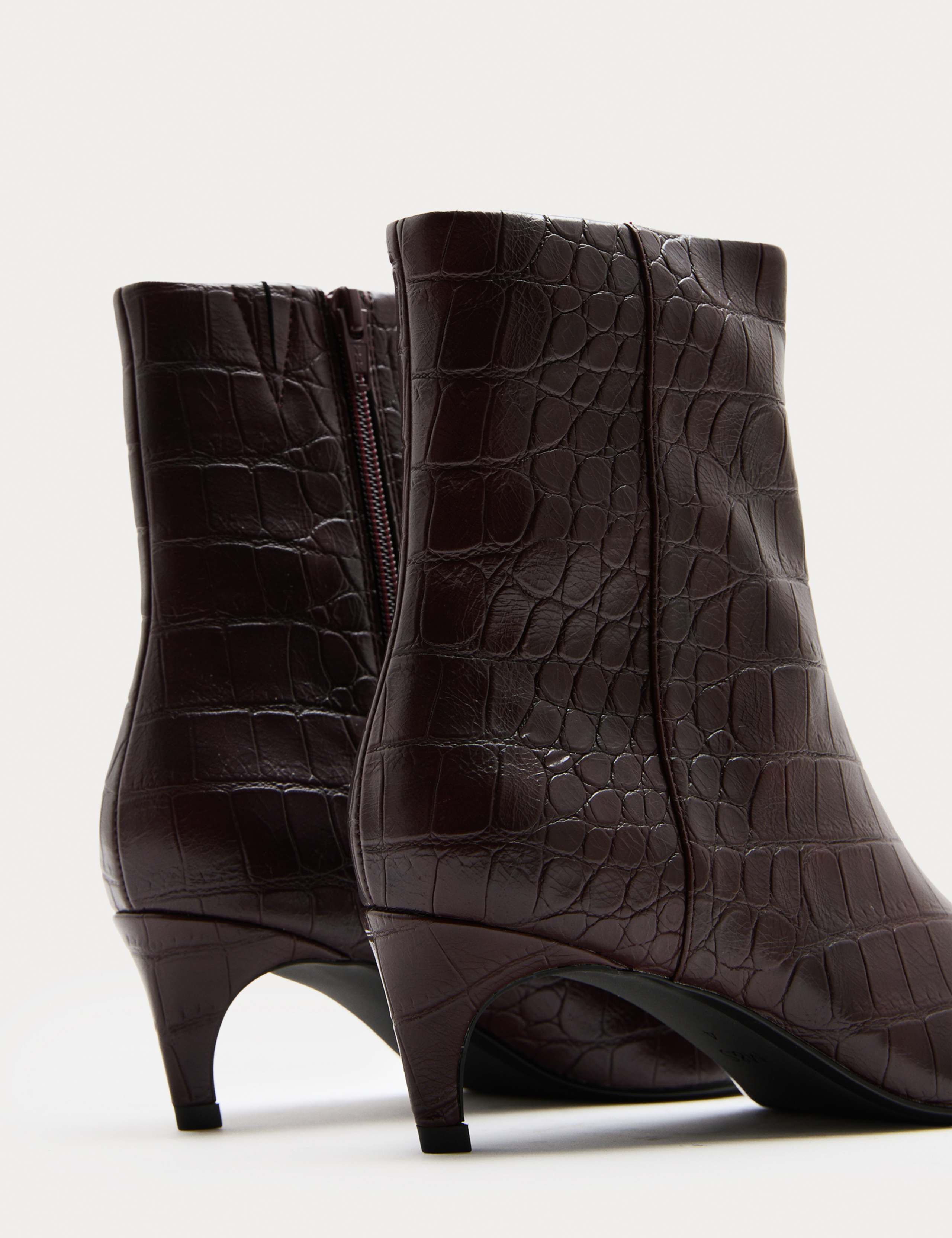 Croc Chisel Toe Kitten Heel Ankle Boots 1 of 2