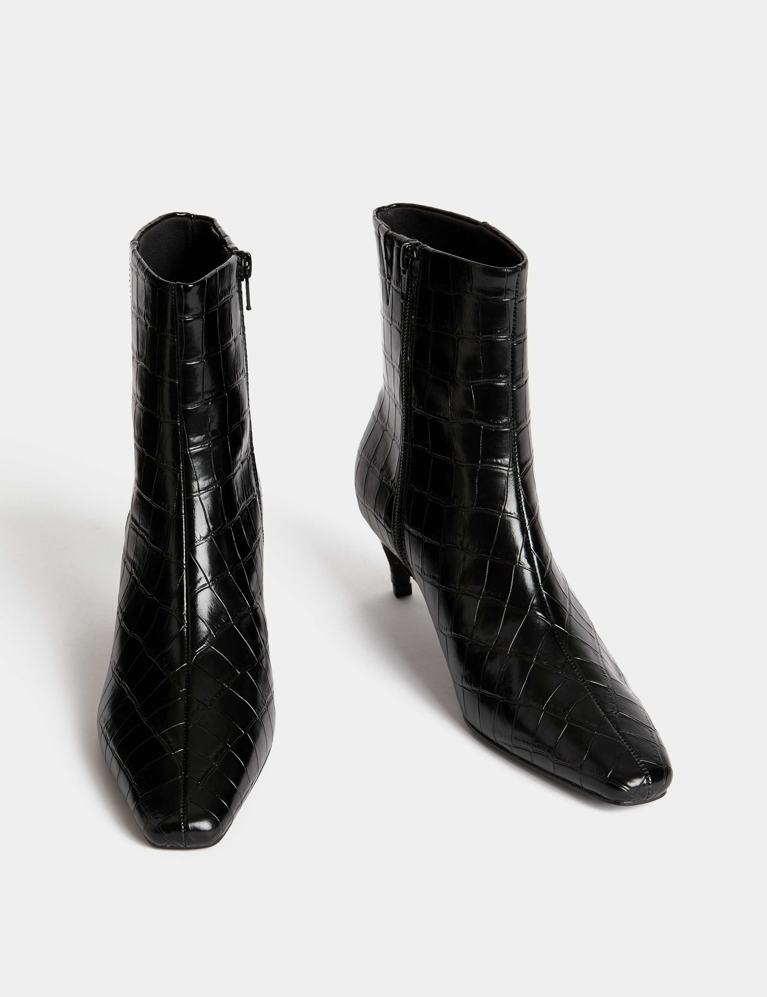 Croc Chisel Toe Kitten Heel Ankle Boots 2 of 3