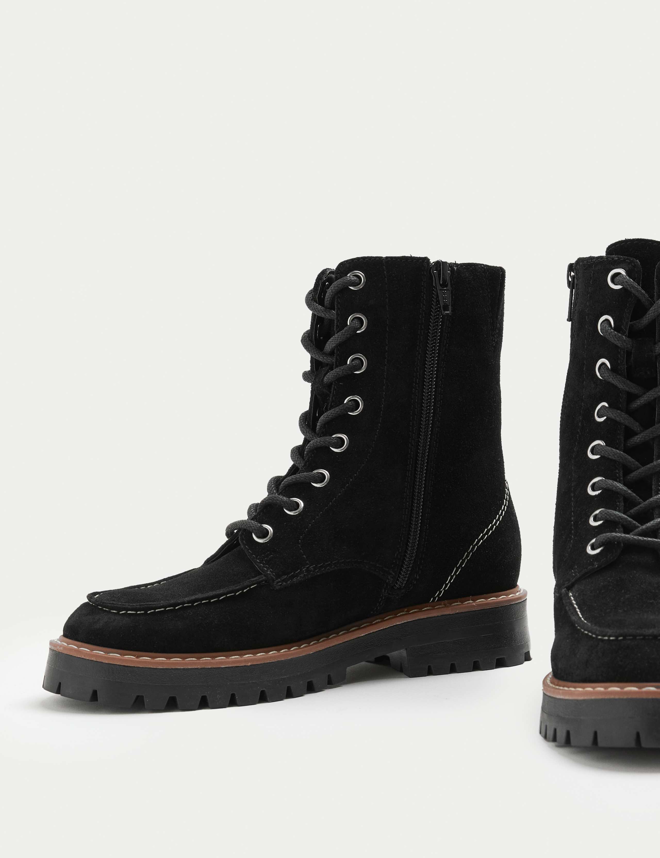 Suede Lace Up Cleated Sole Boots 1 of 4