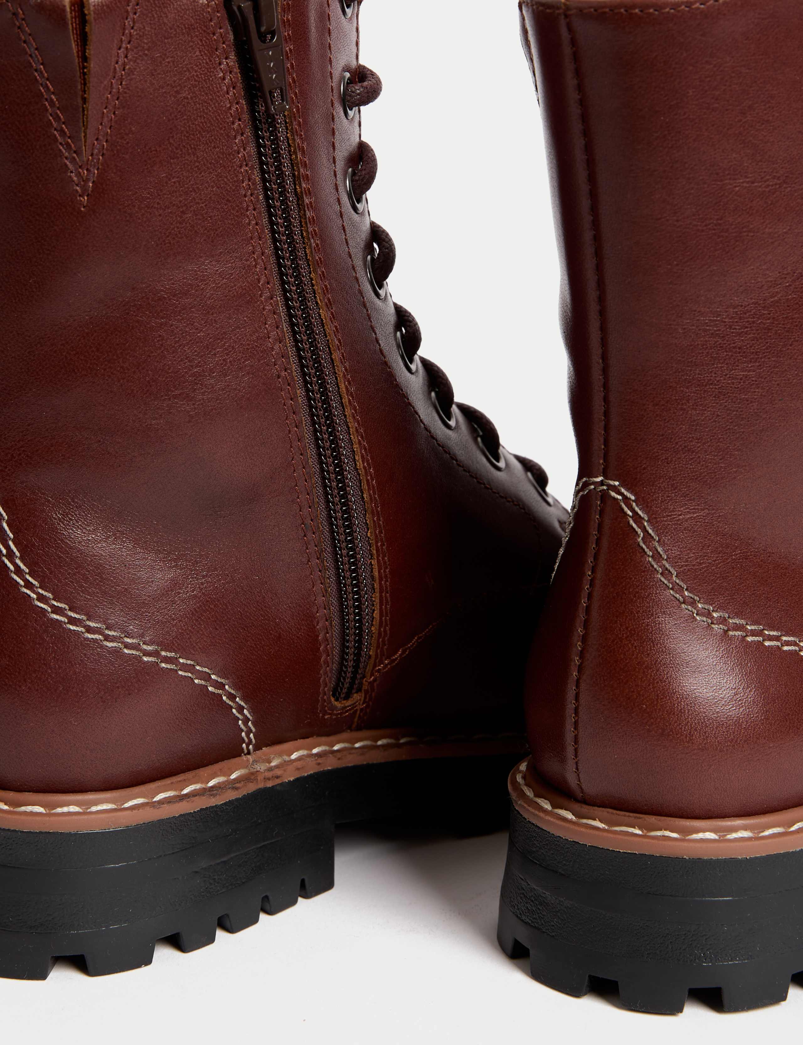 Leather Lace Up Cleated Sole Block Heel Ankle Boots 3 of 3