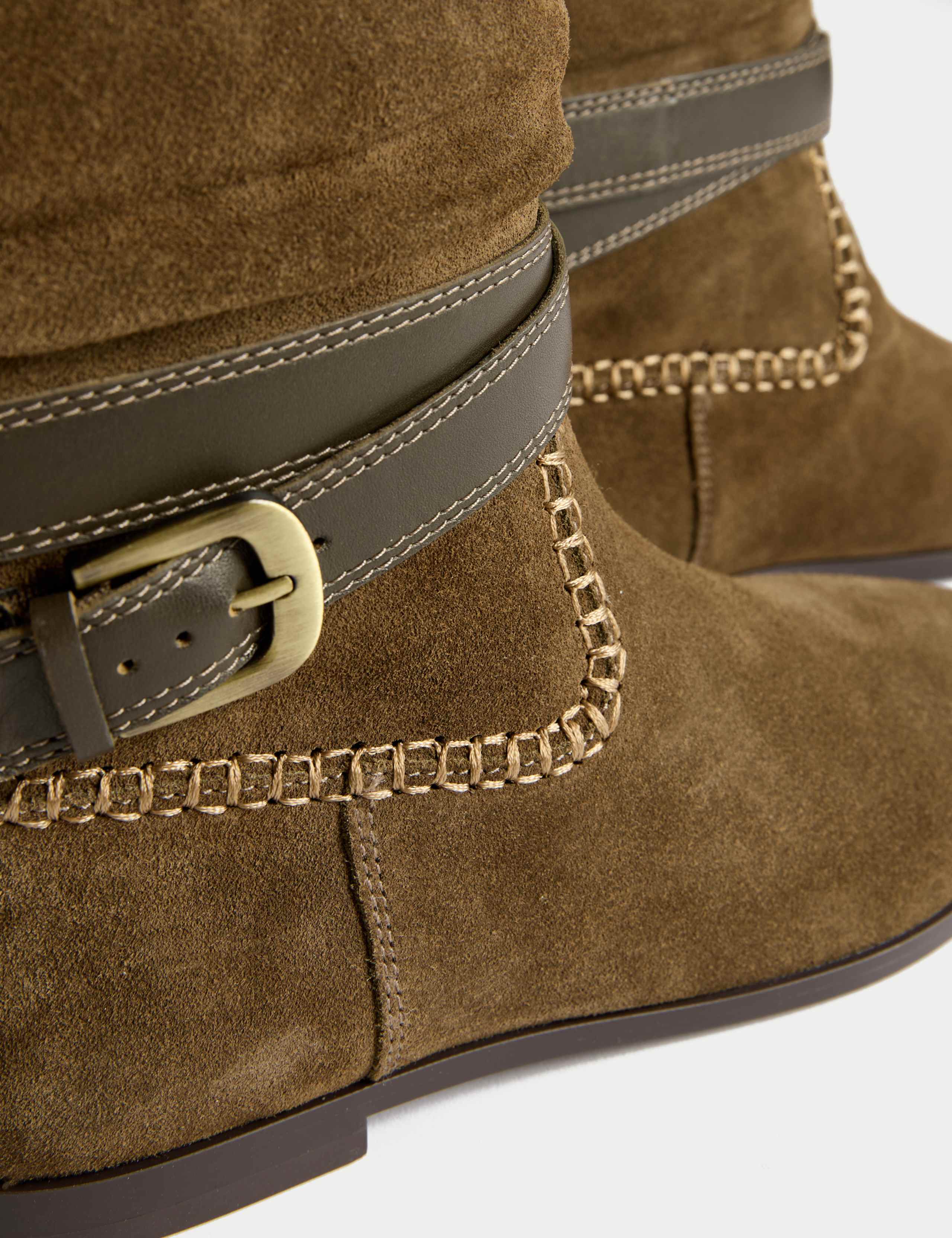 Suede Ruched Flat Ankle Boots 3 of 3