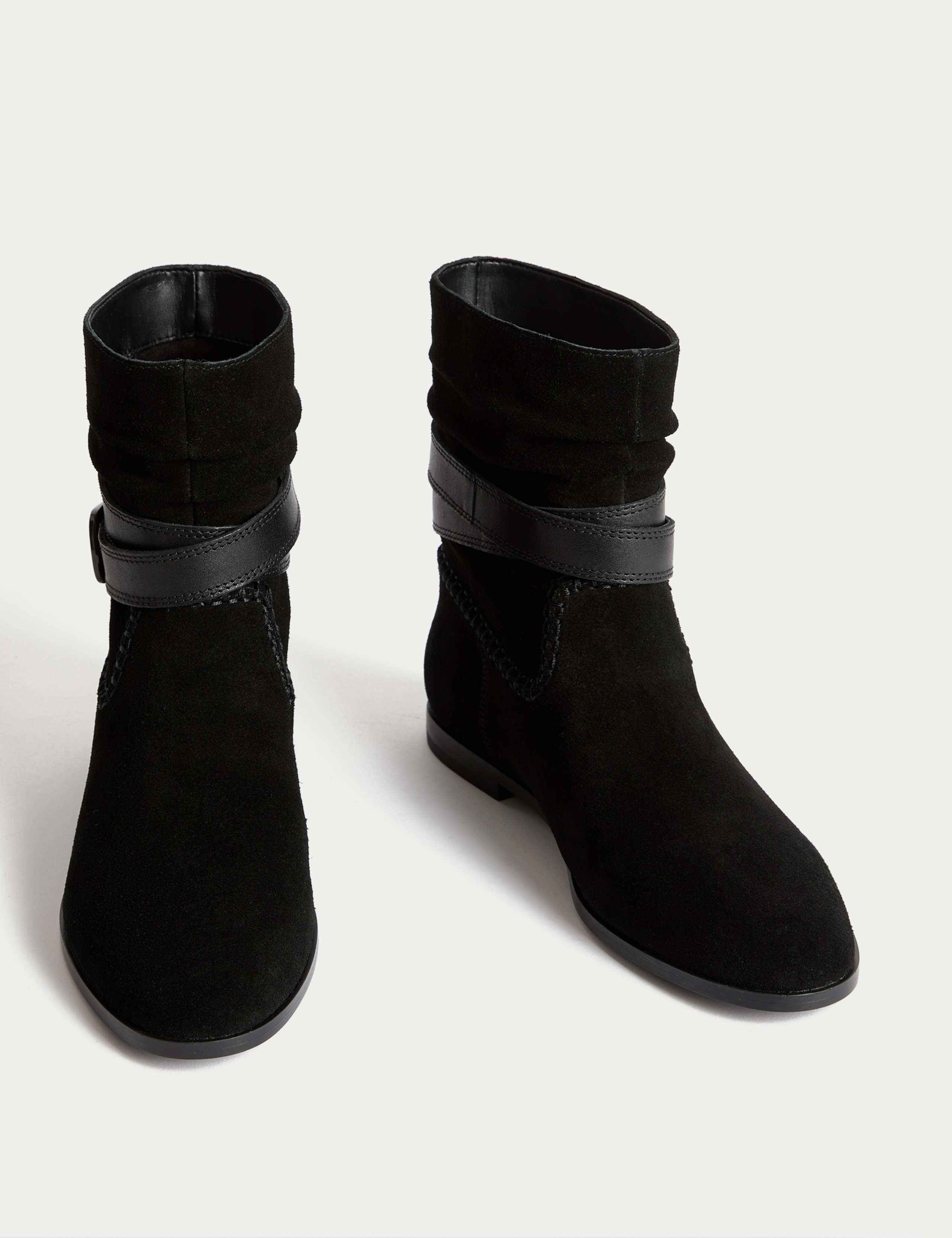 Suede Ruched Flat Ankle Boots 2 of 3